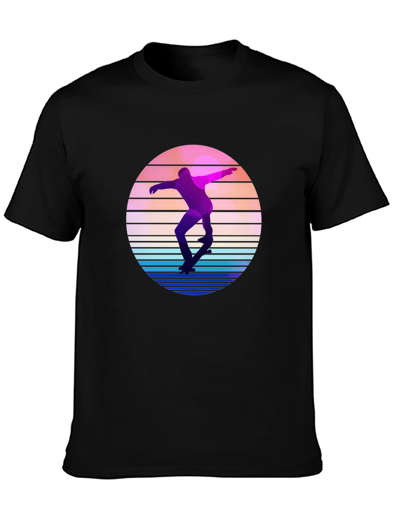 Black Retro Skateboarder Graphic Tee - Cool Sunset Design view 3