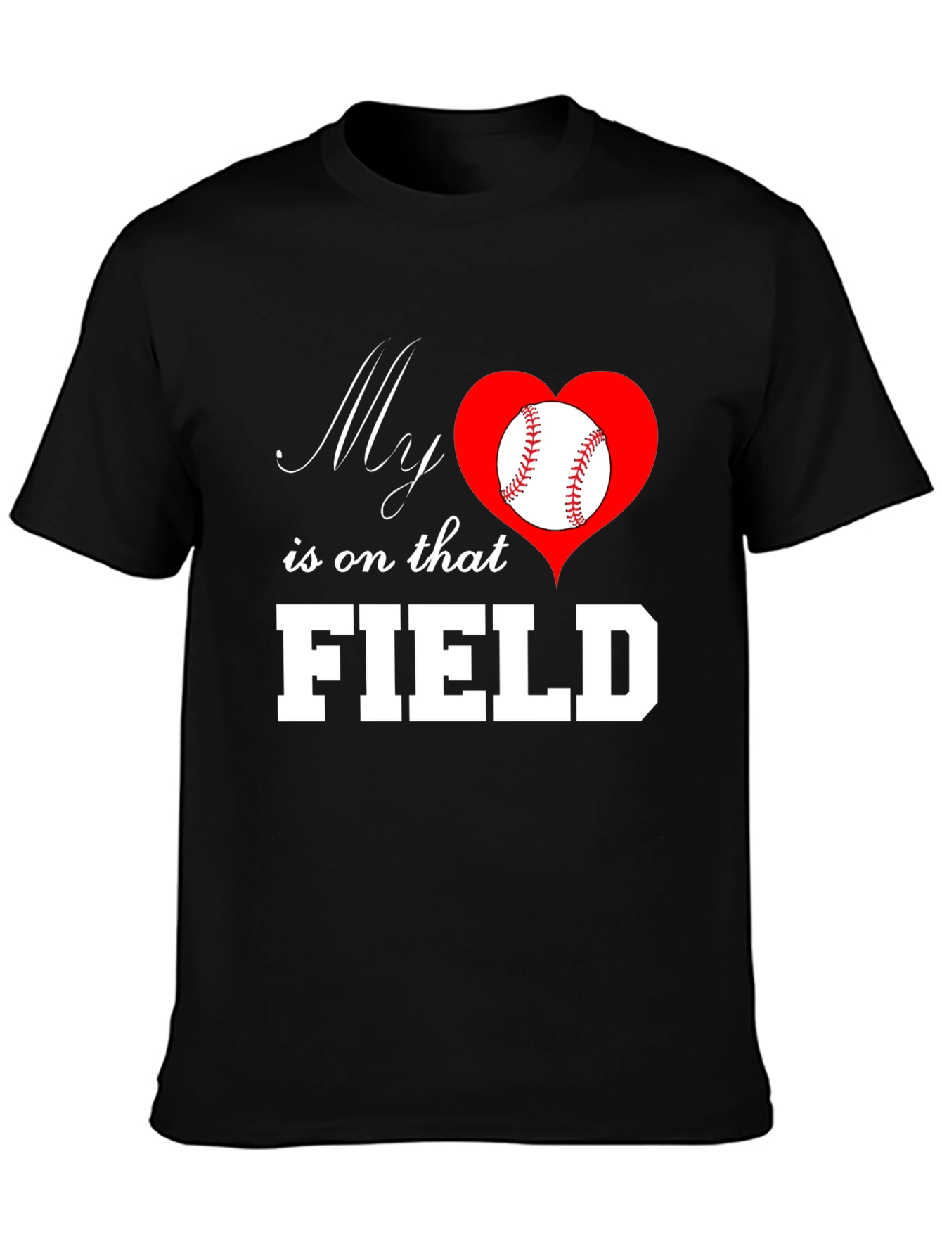 Black Baseball Mom T-Shirt: My Heart is on That Field view 3