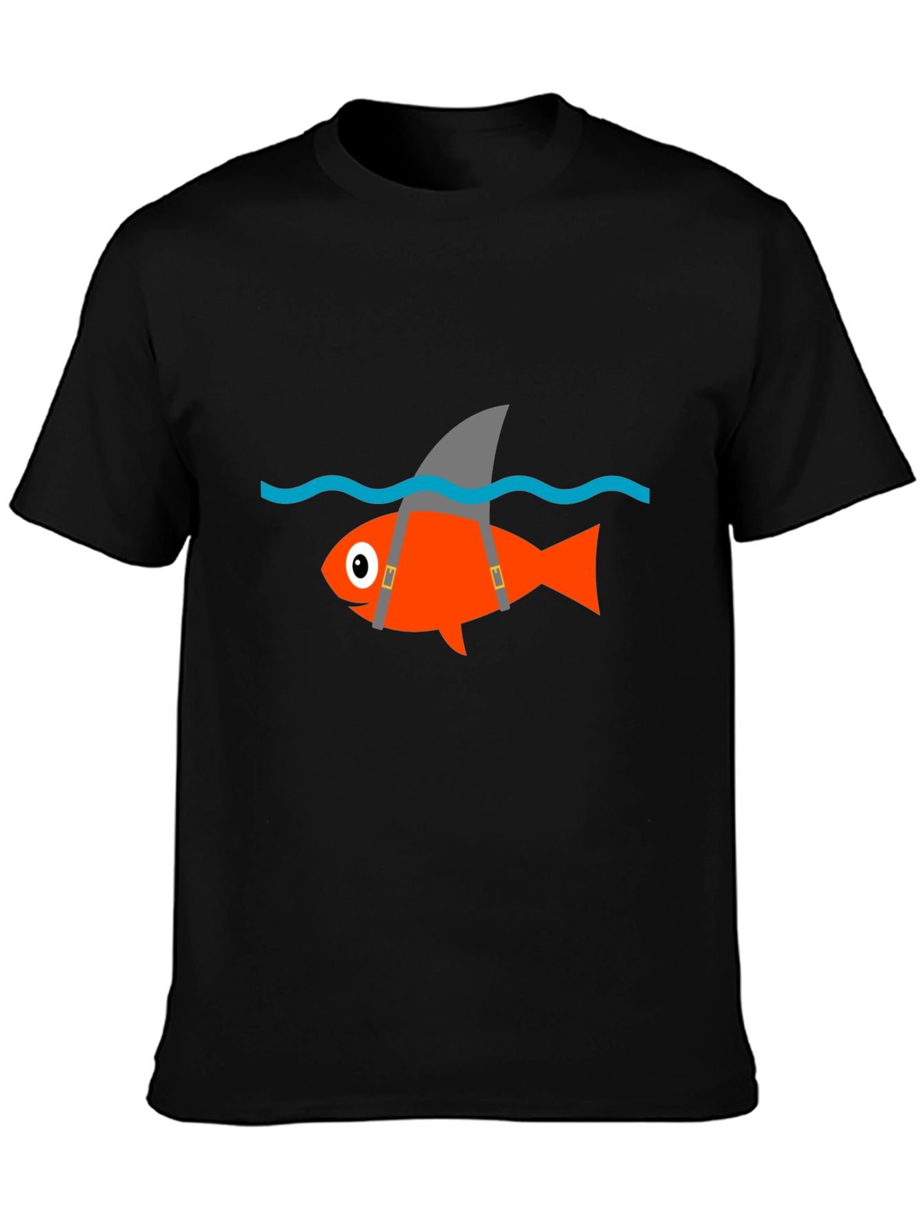 Black Funny Fish Shark Fin T-Shirt - Black Cotton Tee view 3