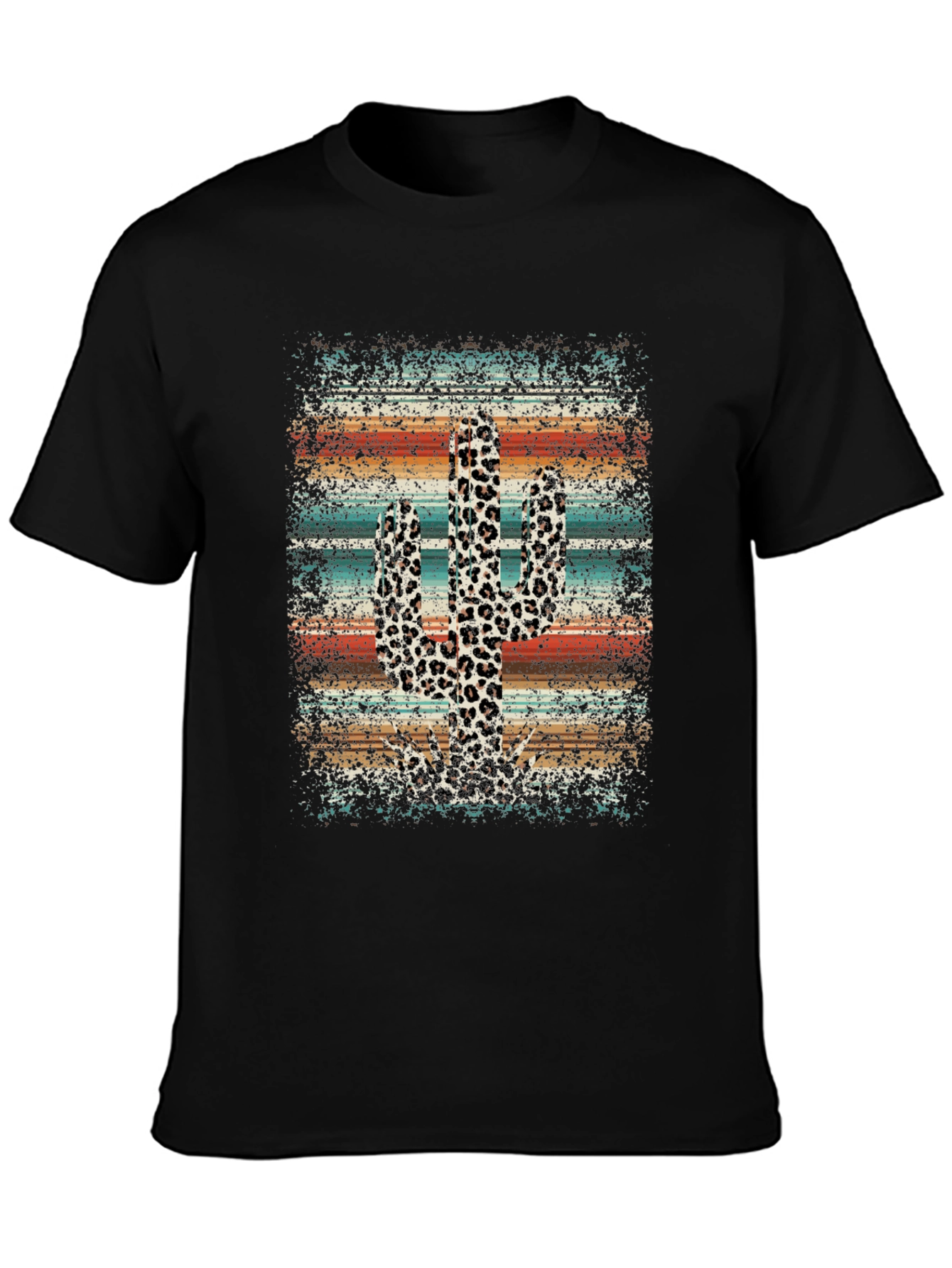 Black Cactus Leopard Print T-Shirt - Western Style Tee view 3