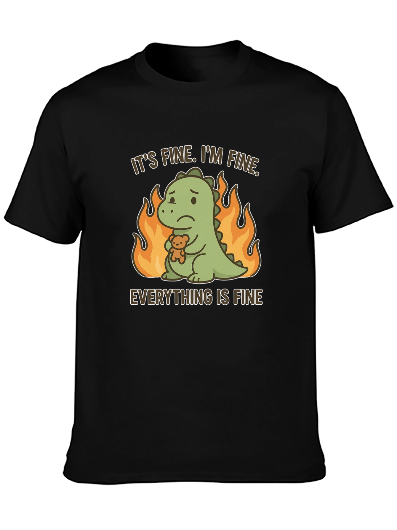 Black It's Fine Dinosaur T-Shirt view 3