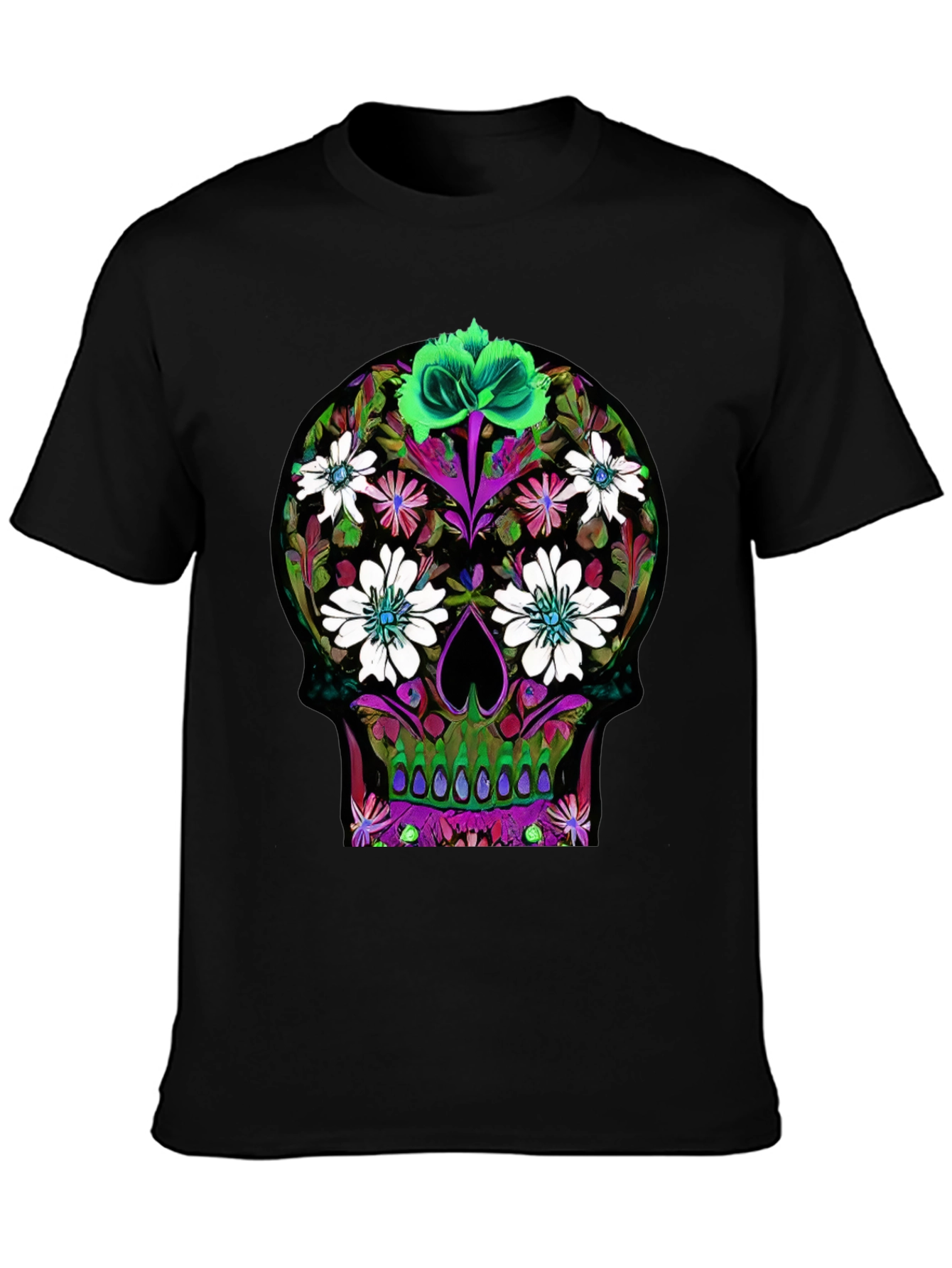 Black Floral Skull Graphic T-Shirt view 3