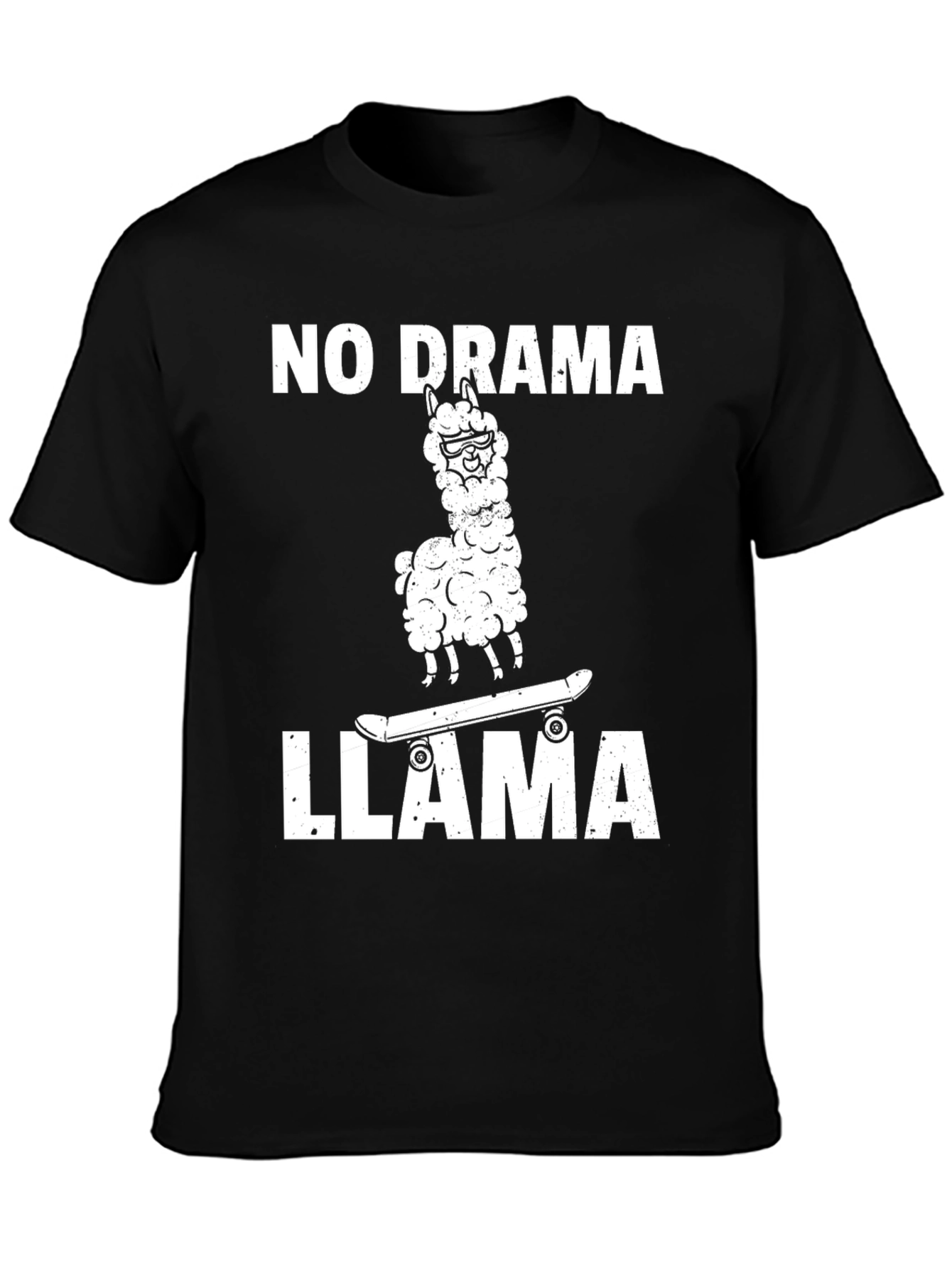 Black No Drama Llama T-Shirt - Skateboard Graphic view 3