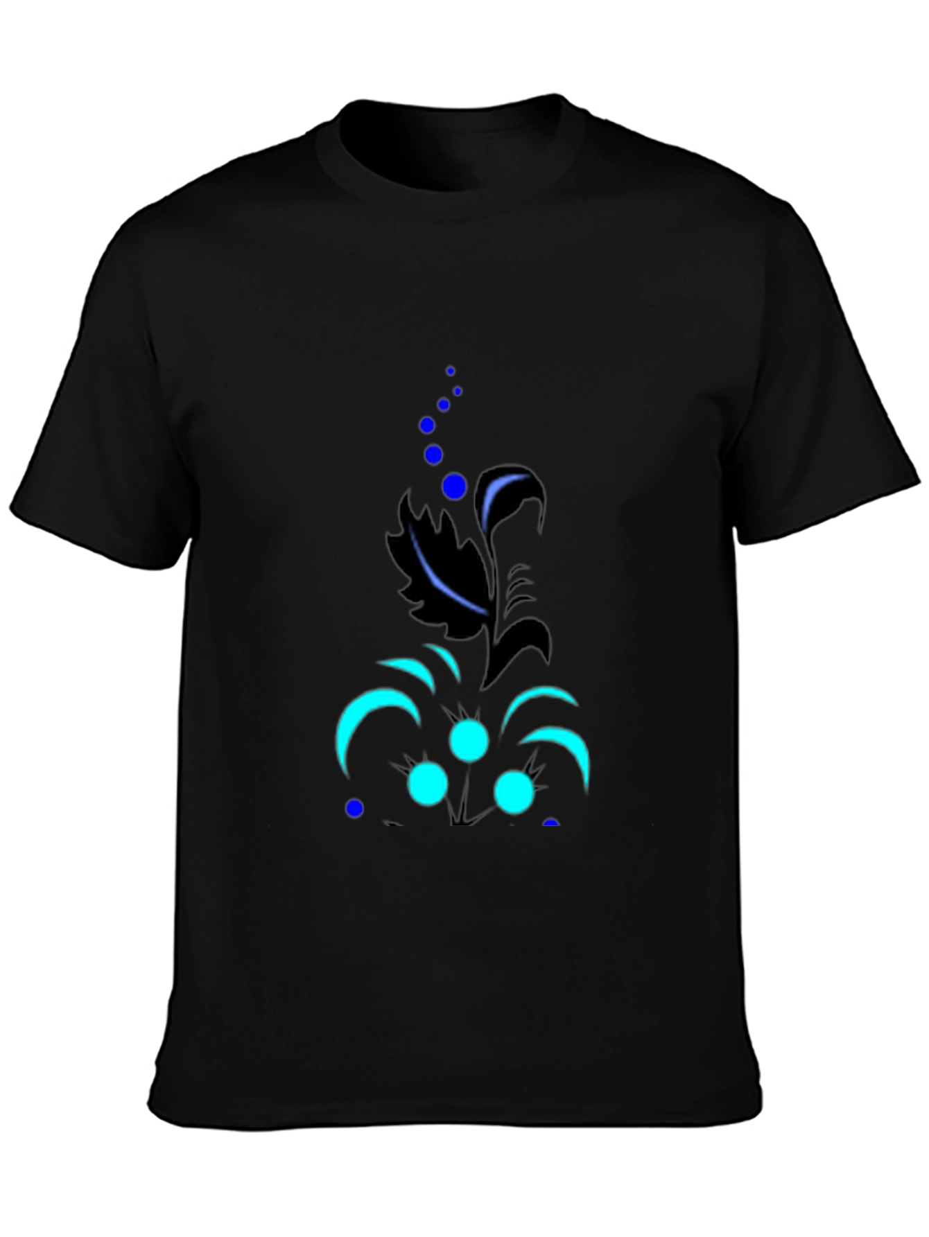 Black Men's Black Tee with Abstract Floral Design view 3
