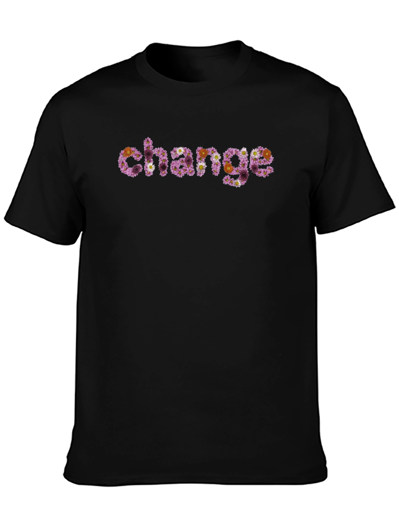 Black Floral "Change" Graphic Tee - Unique Statement Shirt view 3