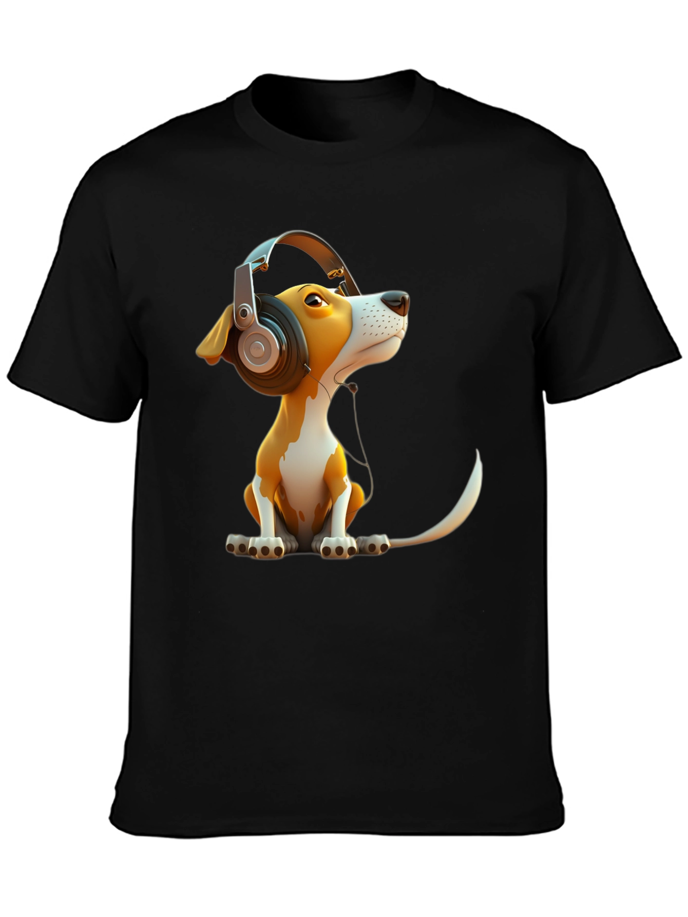 Black Dog with Headphones Graphic Tee view 3