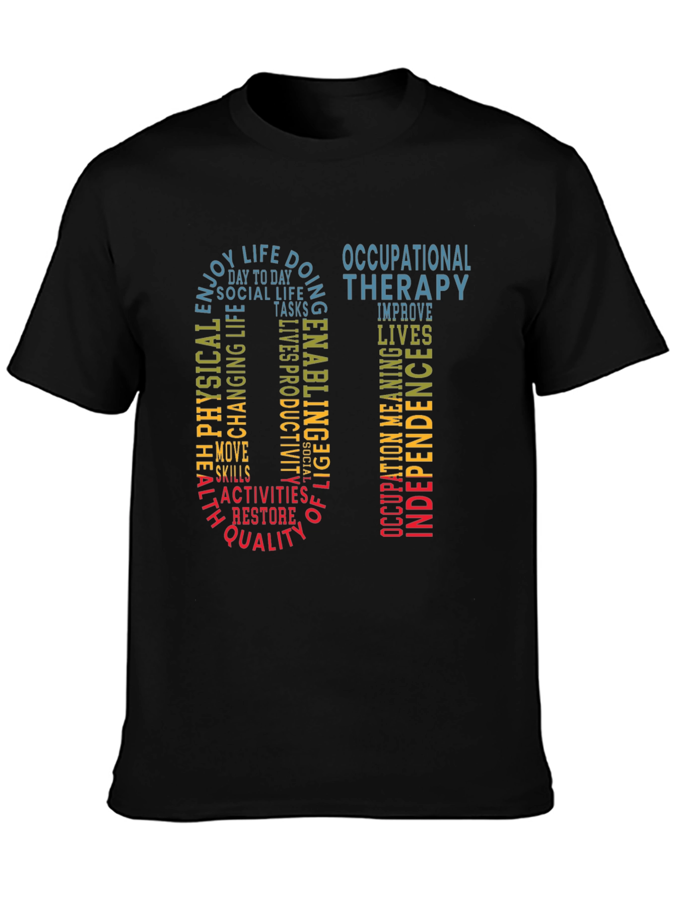 Black Occupational Therapy Word Art T-Shirt view 3