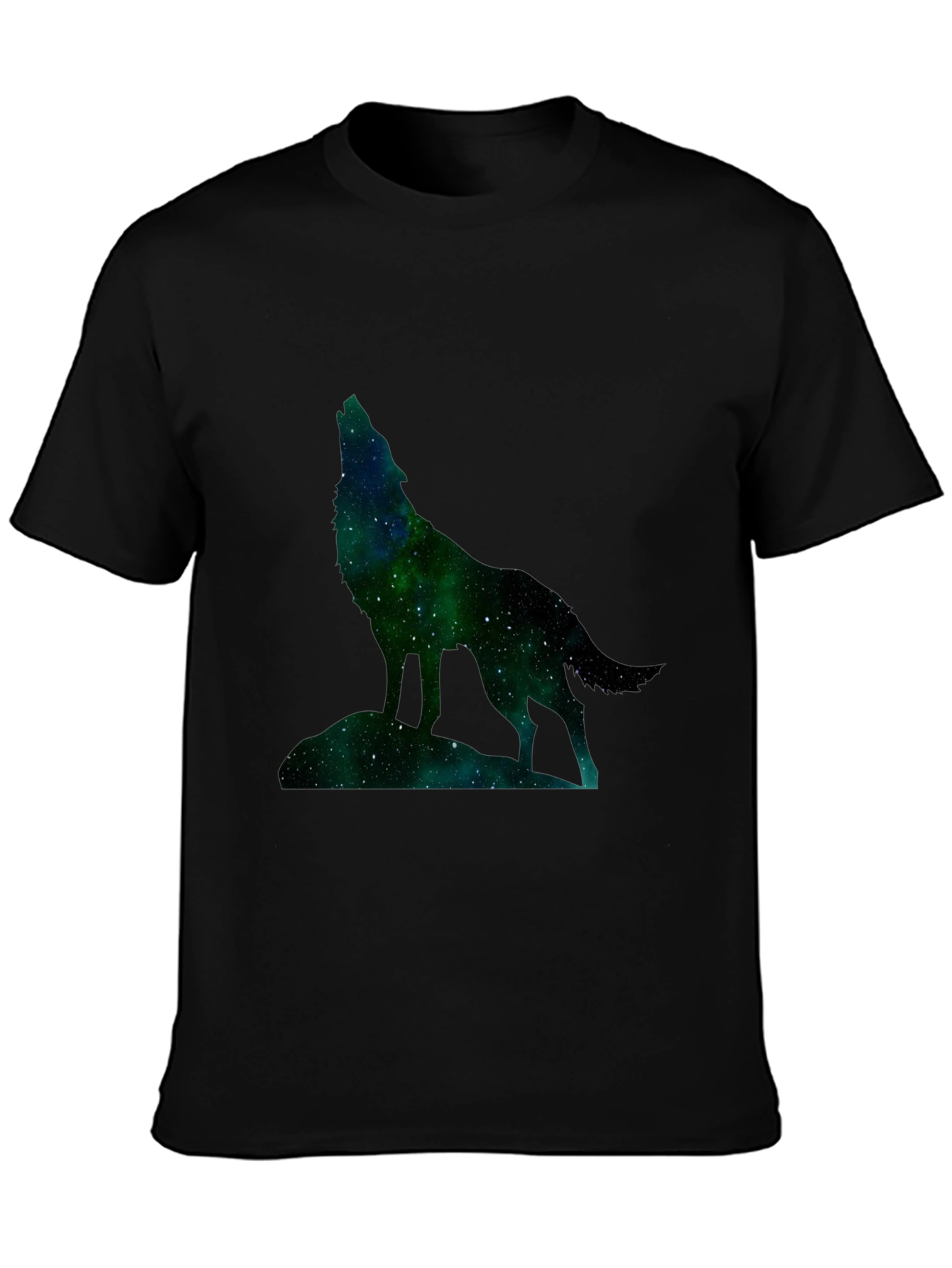 Black Galaxy Wolf Graphic Tee - Black Cotton Blend view 3