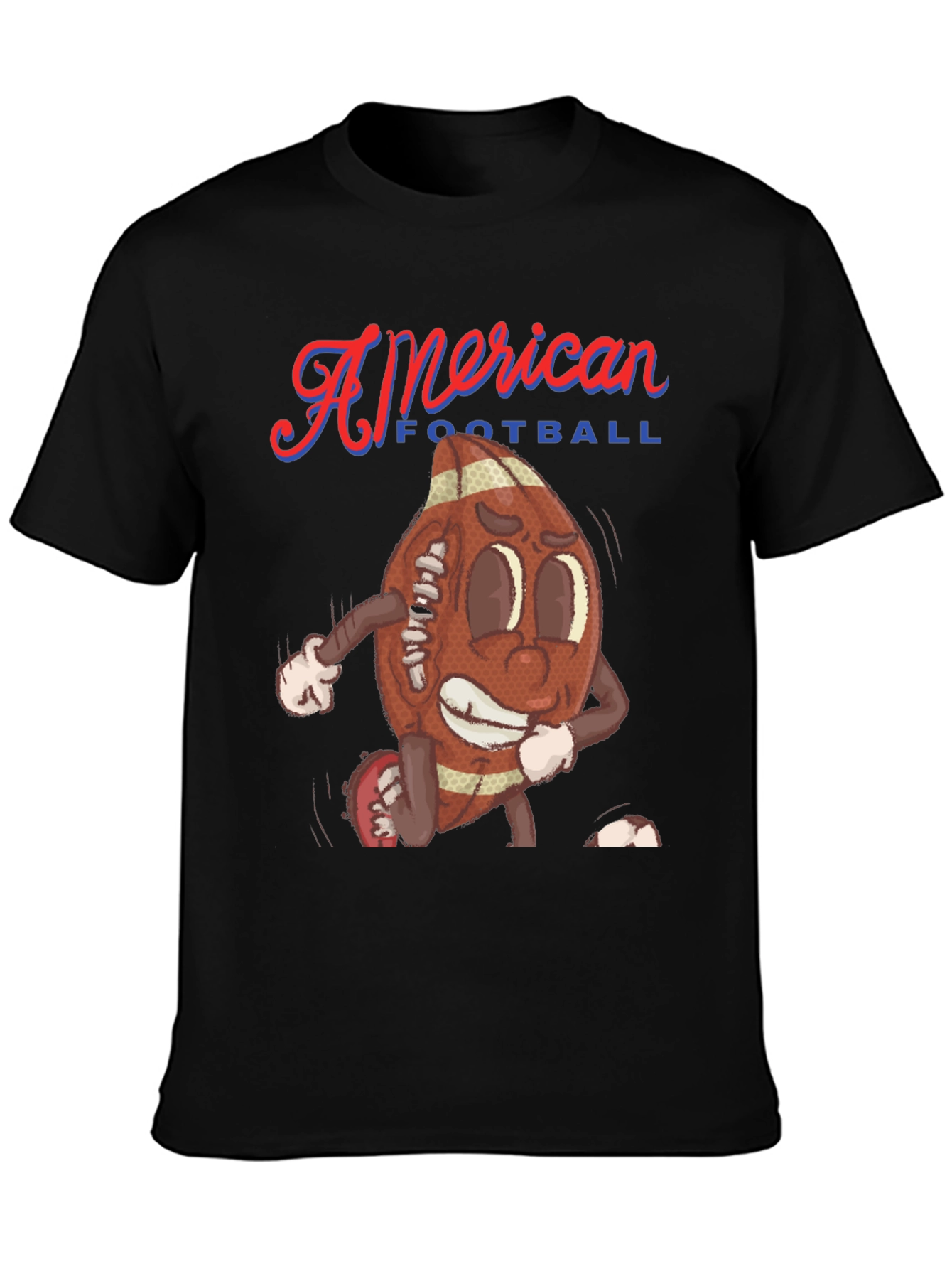 Black American Football Cartoon Tee view 3