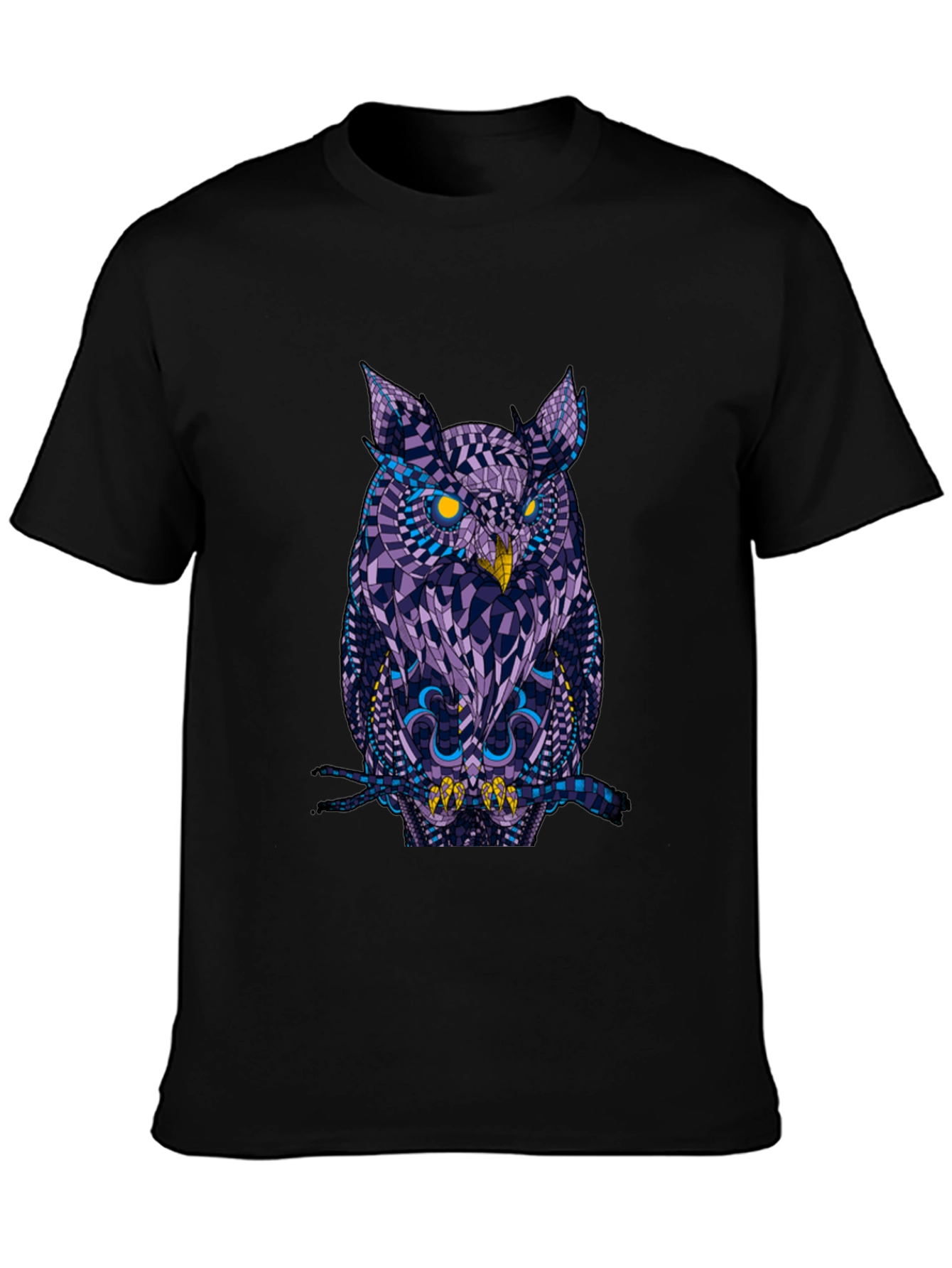 Black Geometric Owl Graphic Tee - Black Cotton view 3