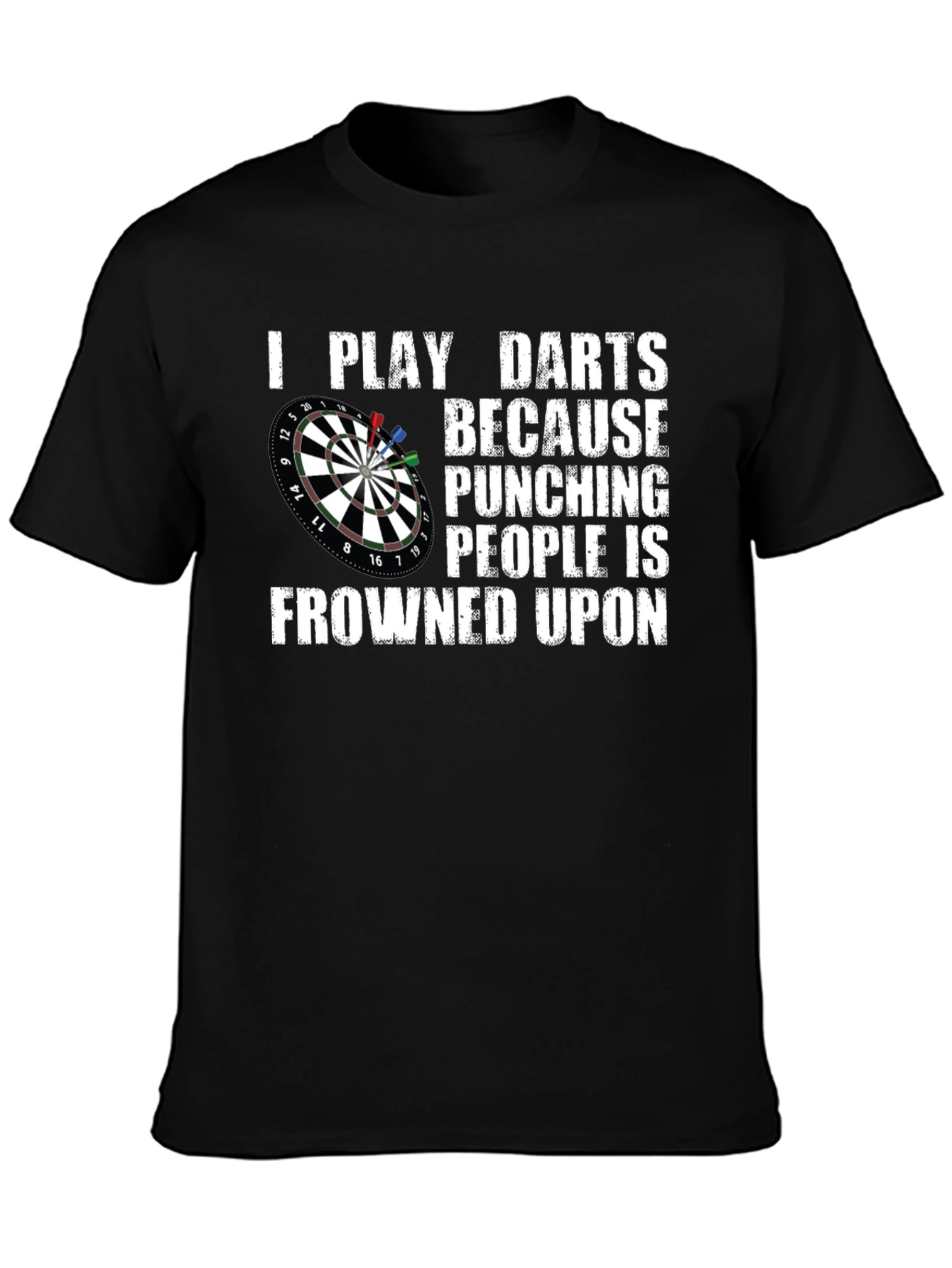 Black Funny Darts T-Shirt - Punching People is Frowned Upon view 3
