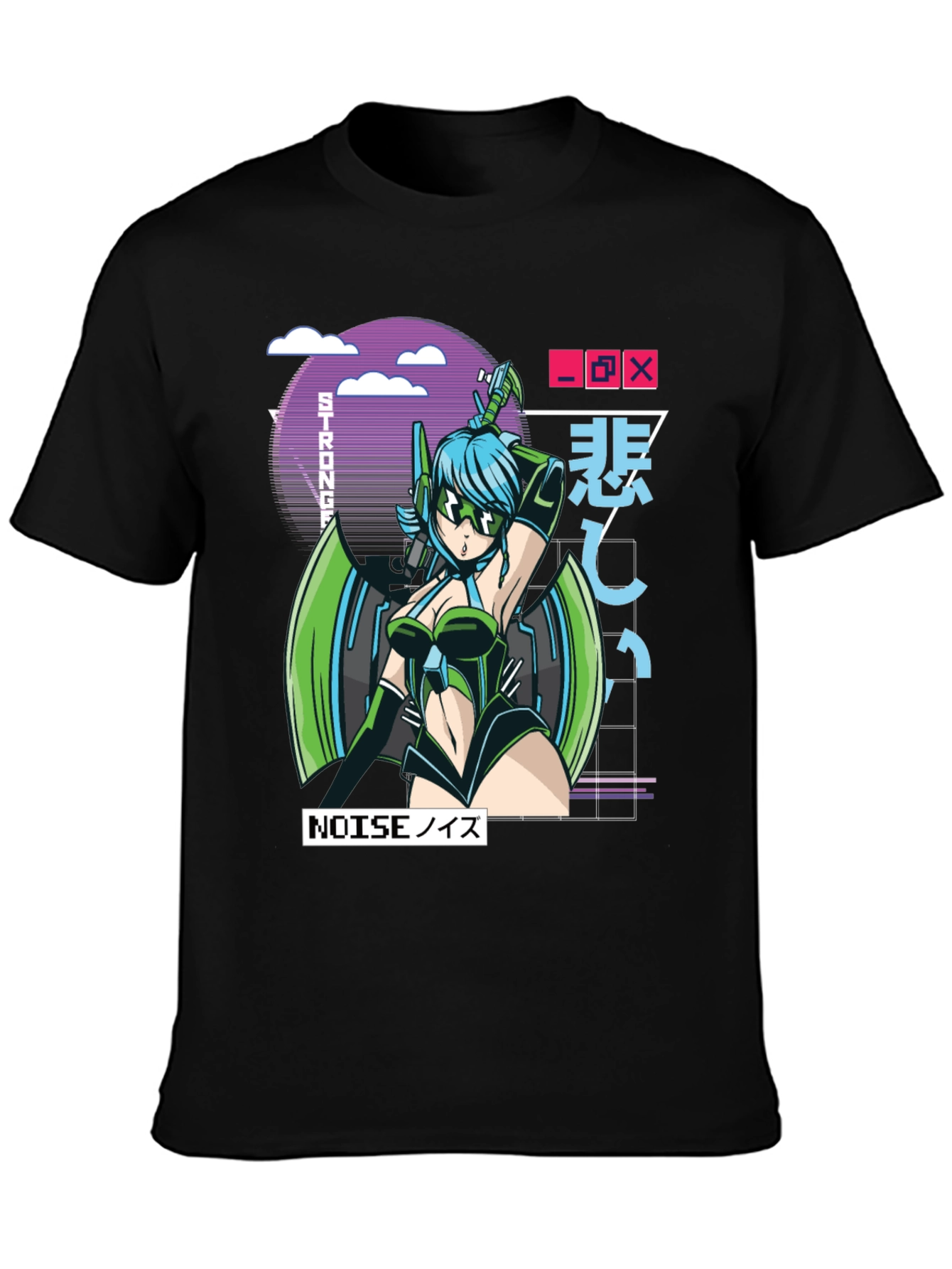Black Anime Girl Graphic T-Shirt - Black Cotton Tee view 3