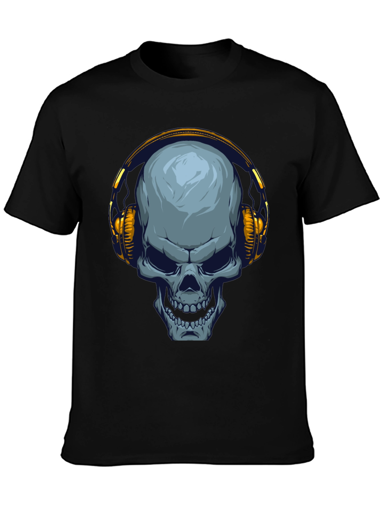 Black Skull with Headphones Graphic T-Shirt view 3