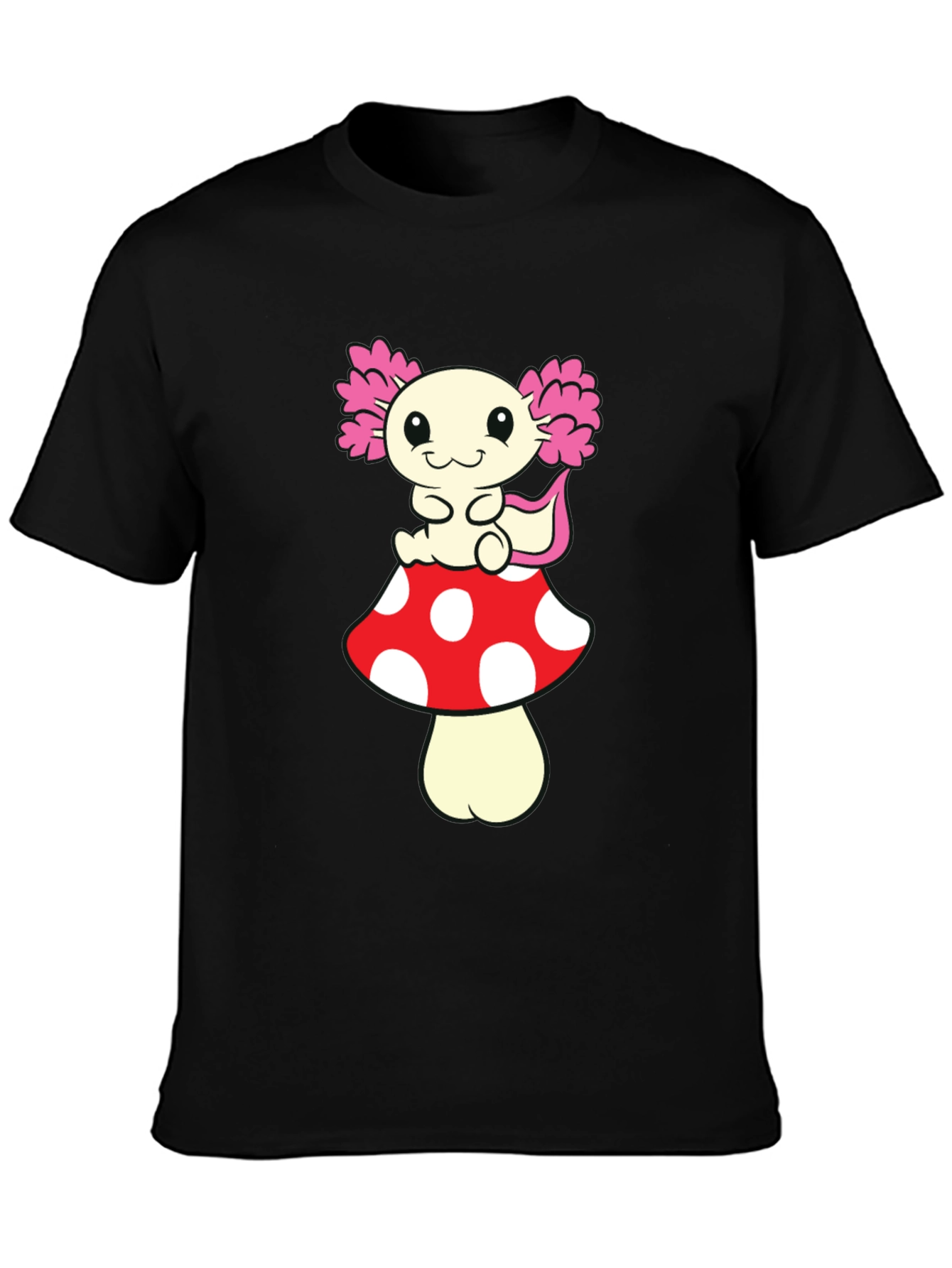 Black Axolotl Mushroom T-Shirt - Cute Cartoon Tee view 3