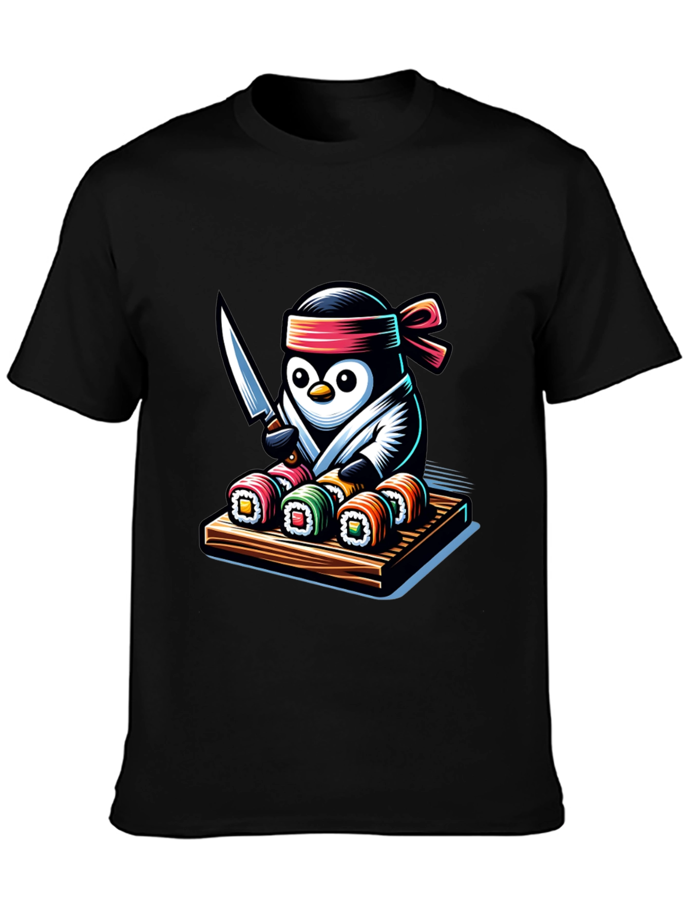 Black Sushi Chef Penguin T-Shirt - Unique Design view 3