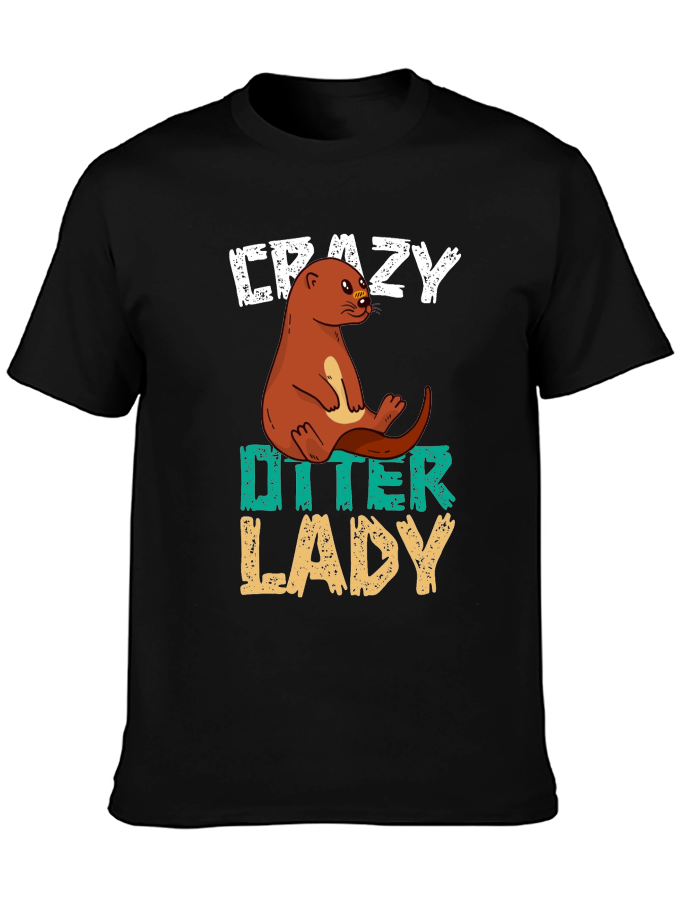 Black Crazy Otter Lady T-Shirt - Unisex Animal Lover Tee view 3
