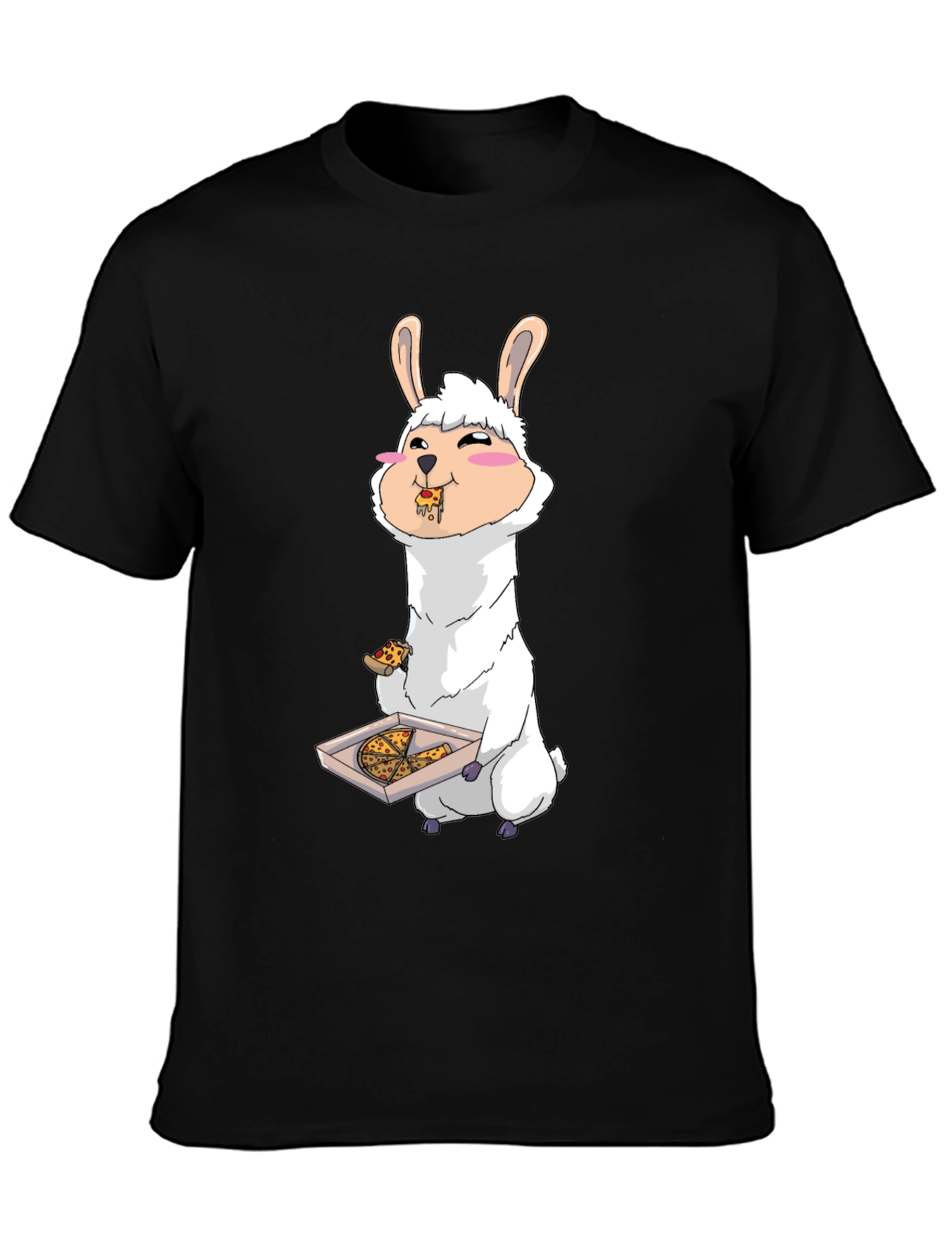 Black Llama Eating Pizza T-Shirt view 3