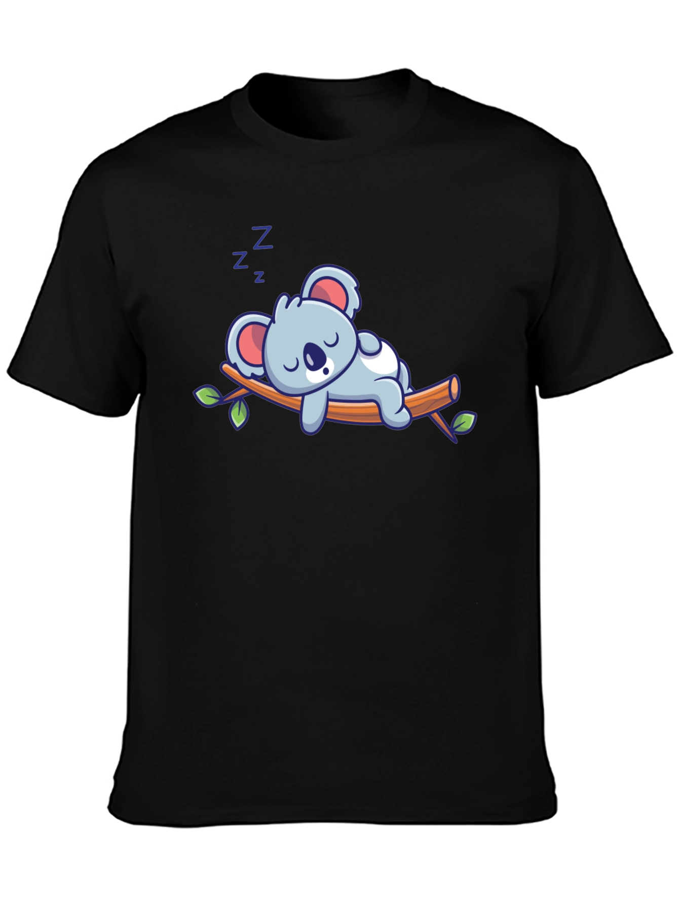Black Cute Sleeping Koala T-Shirt - Black view 3