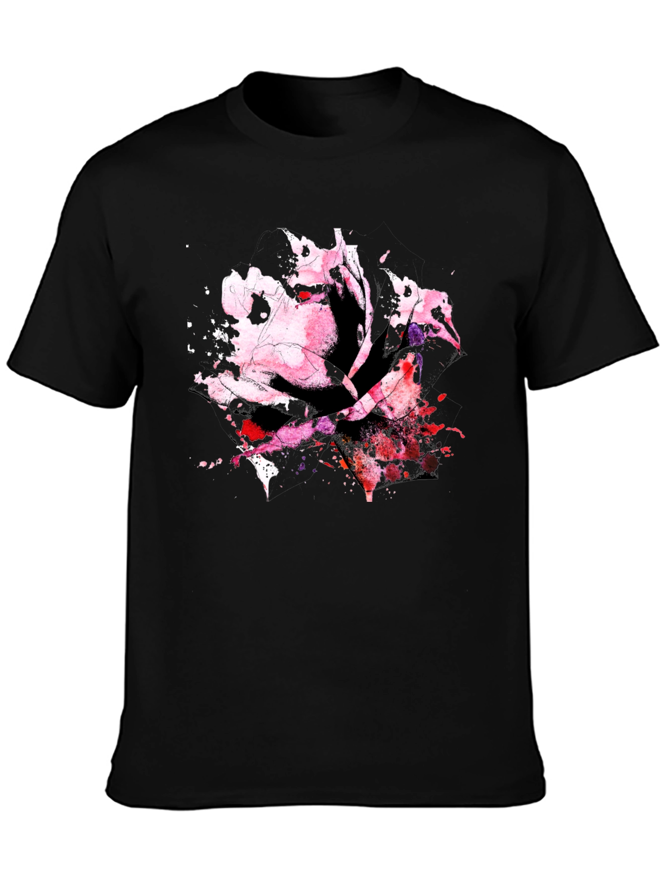 Black Rose Watercolor Black T-Shirt view 3