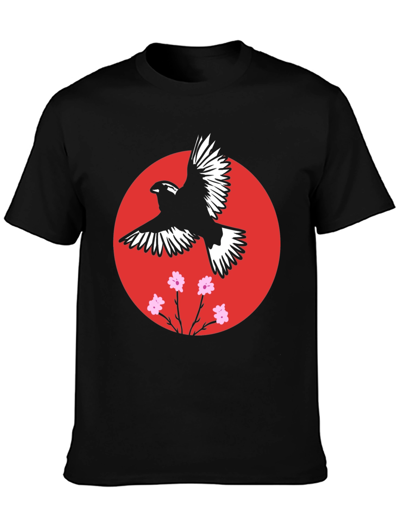 Black Bird and Blossom Graphic Black T-Shirt view 3