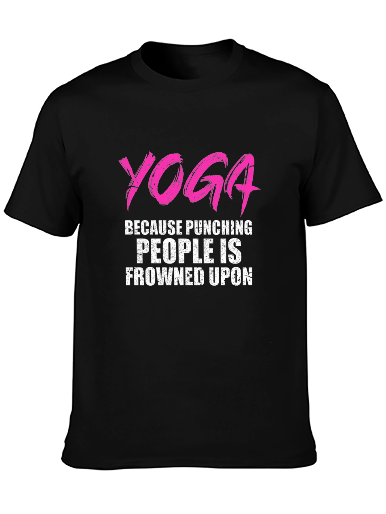 Black Yoga Punching People Frowned Upon Black T-Shirt view 3