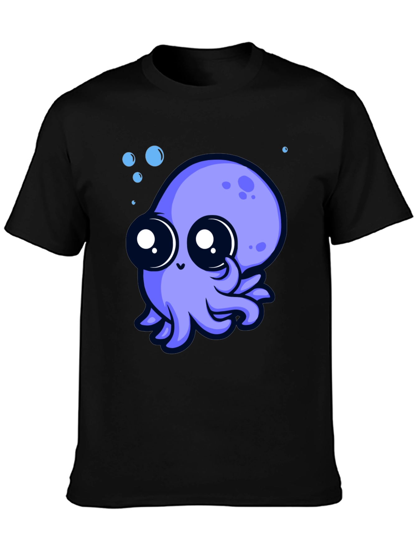 Black Cute Octopus Graphic Tee - Black Cotton T-Shirt view 3