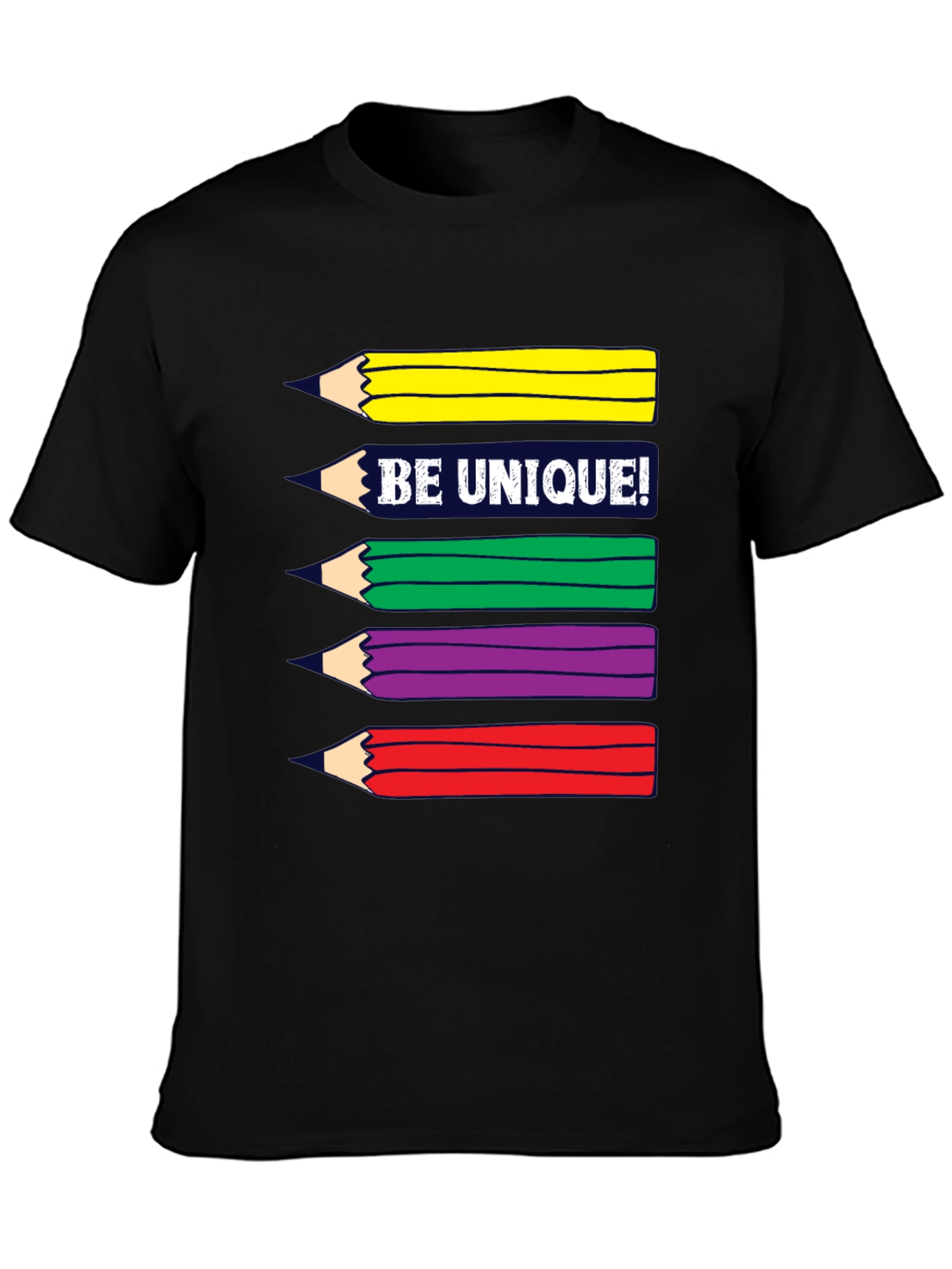 Black Be Unique! Colorful Pencils Graphic T-Shirt view 3