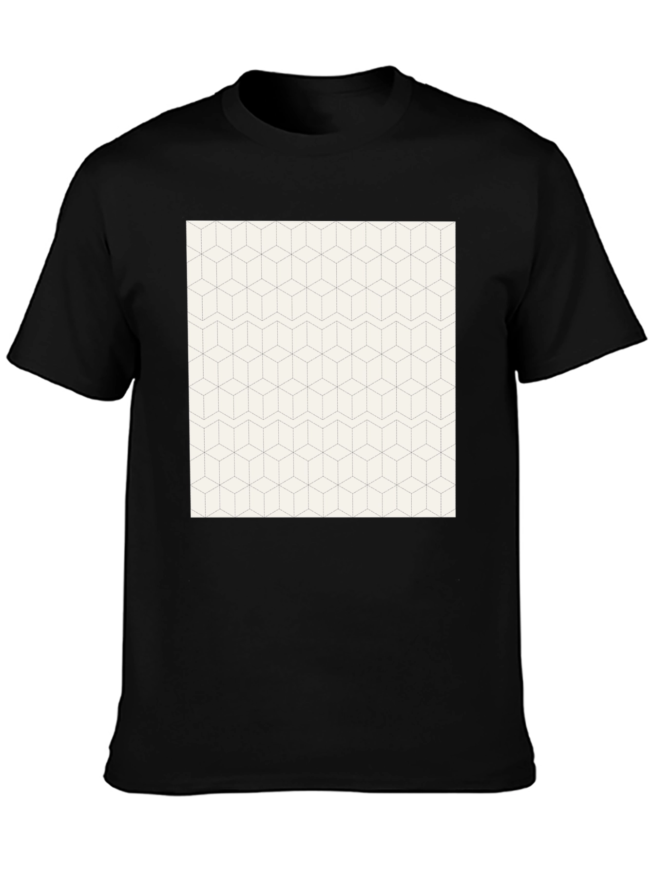 Black Geometric Cube Pattern Black T-Shirt view 3
