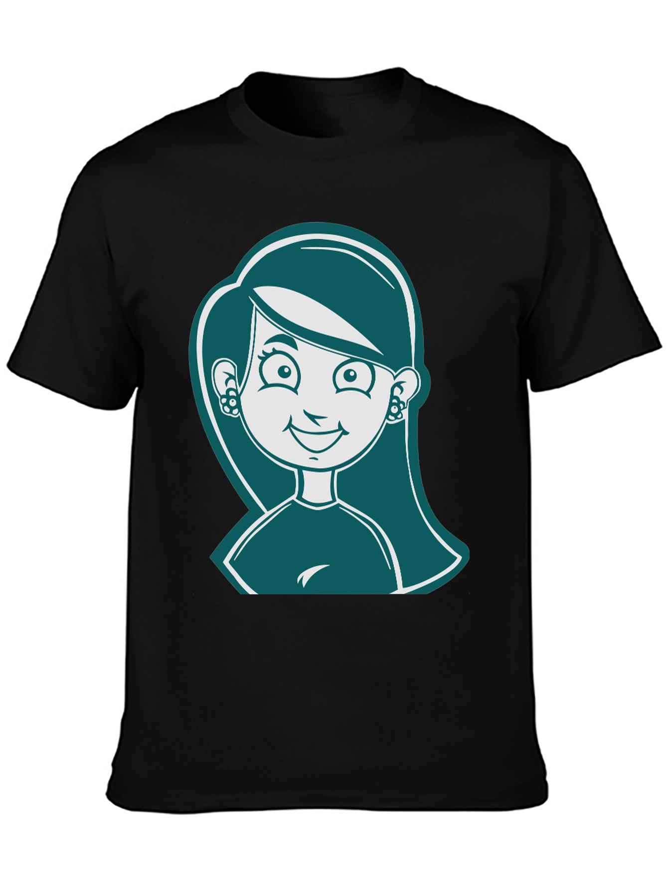 Black Cartoon Girl Graphic Print Black T-Shirt view 3