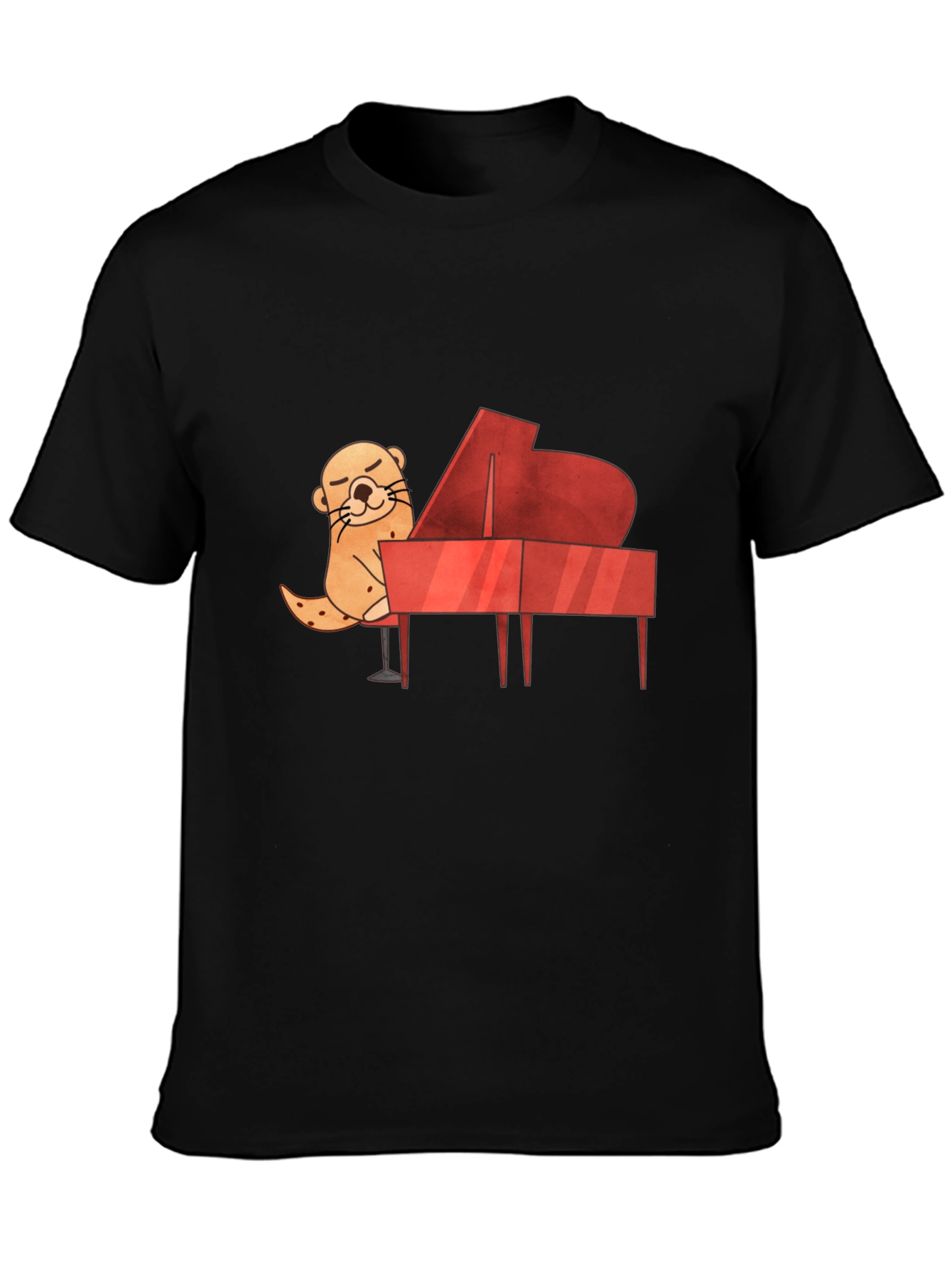 Black Otter Playing Piano Graphic Tee view 3