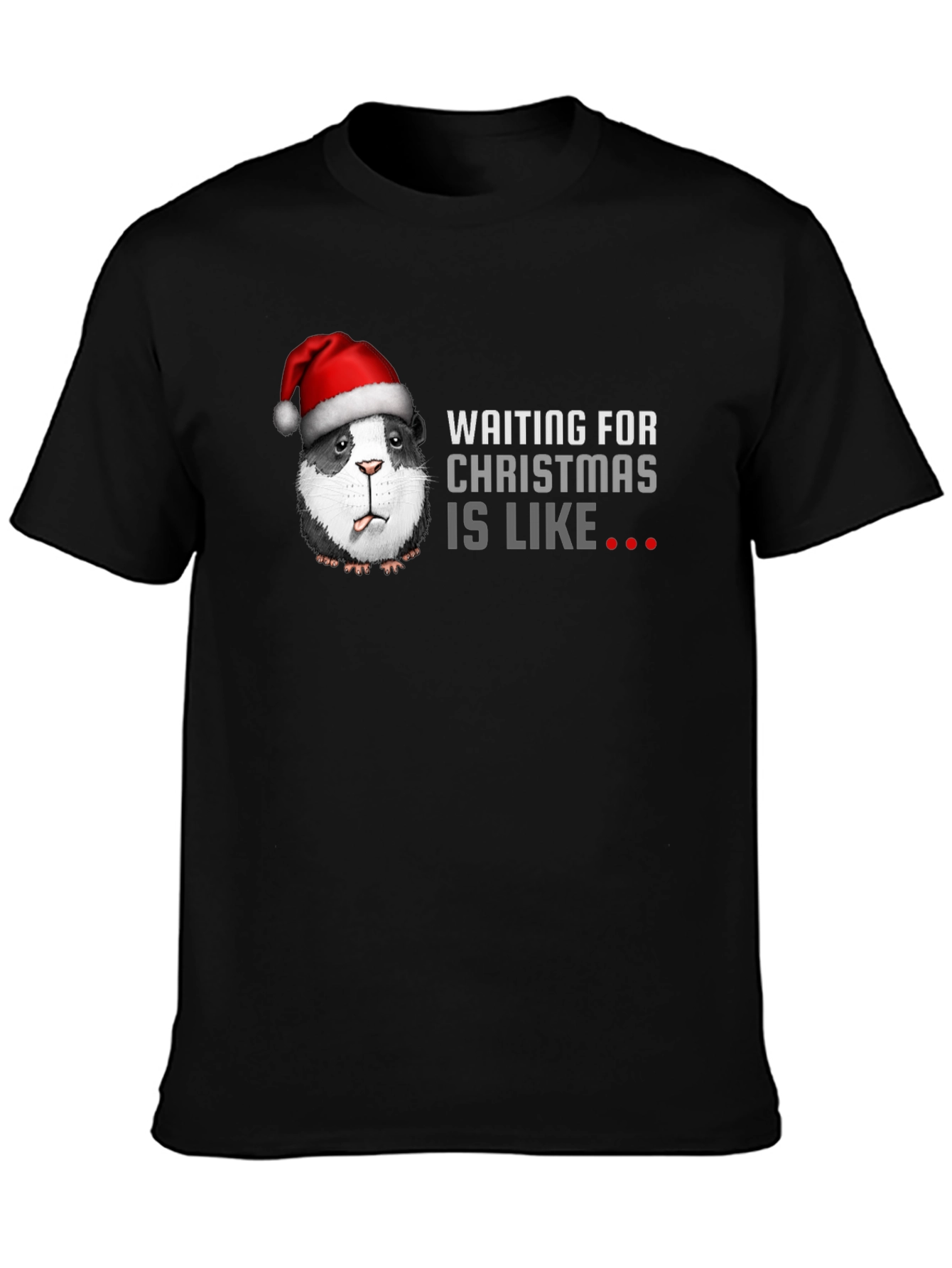 Black Waiting For Christmas Guinea Pig Santa T-Shirt view 3