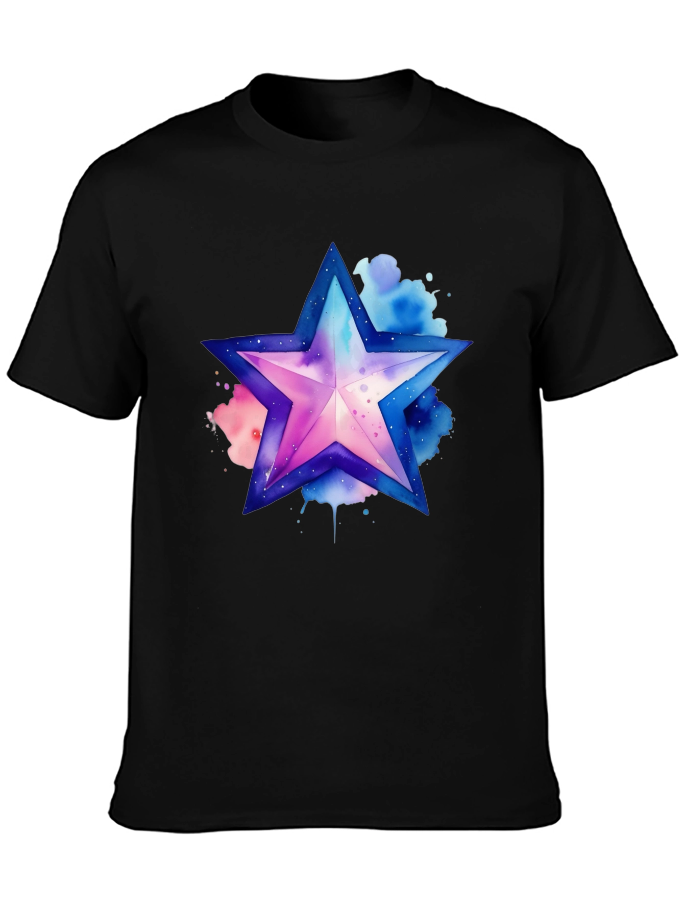 Black Watercolor Star Graphic Tee - Stylish Men's Black T-Shirt view 3
