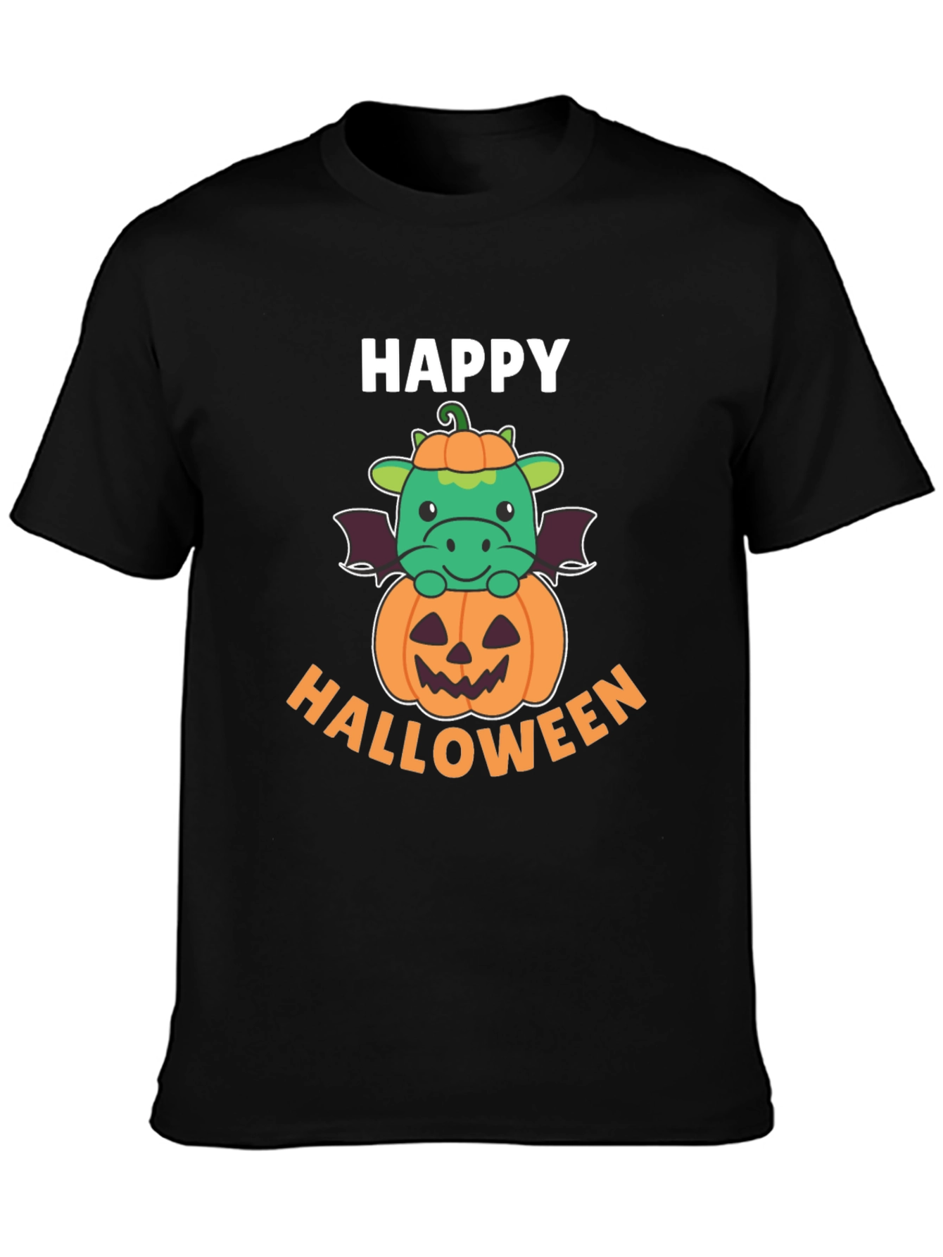 Black Happy Halloween Dragon on Pumpkin Men's T-Shirt view 3