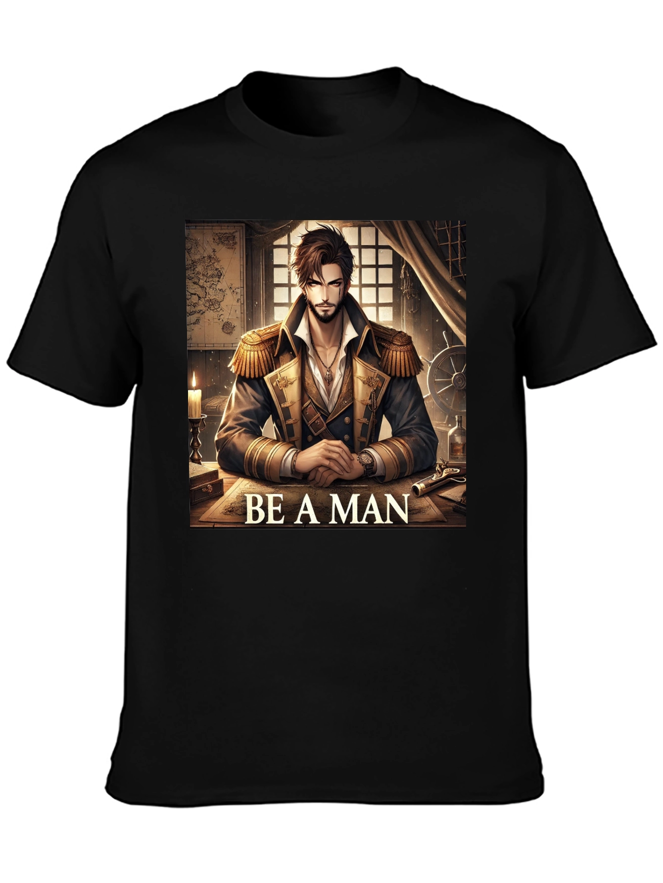 Black Be A Man Pirate Captain T-Shirt view 3
