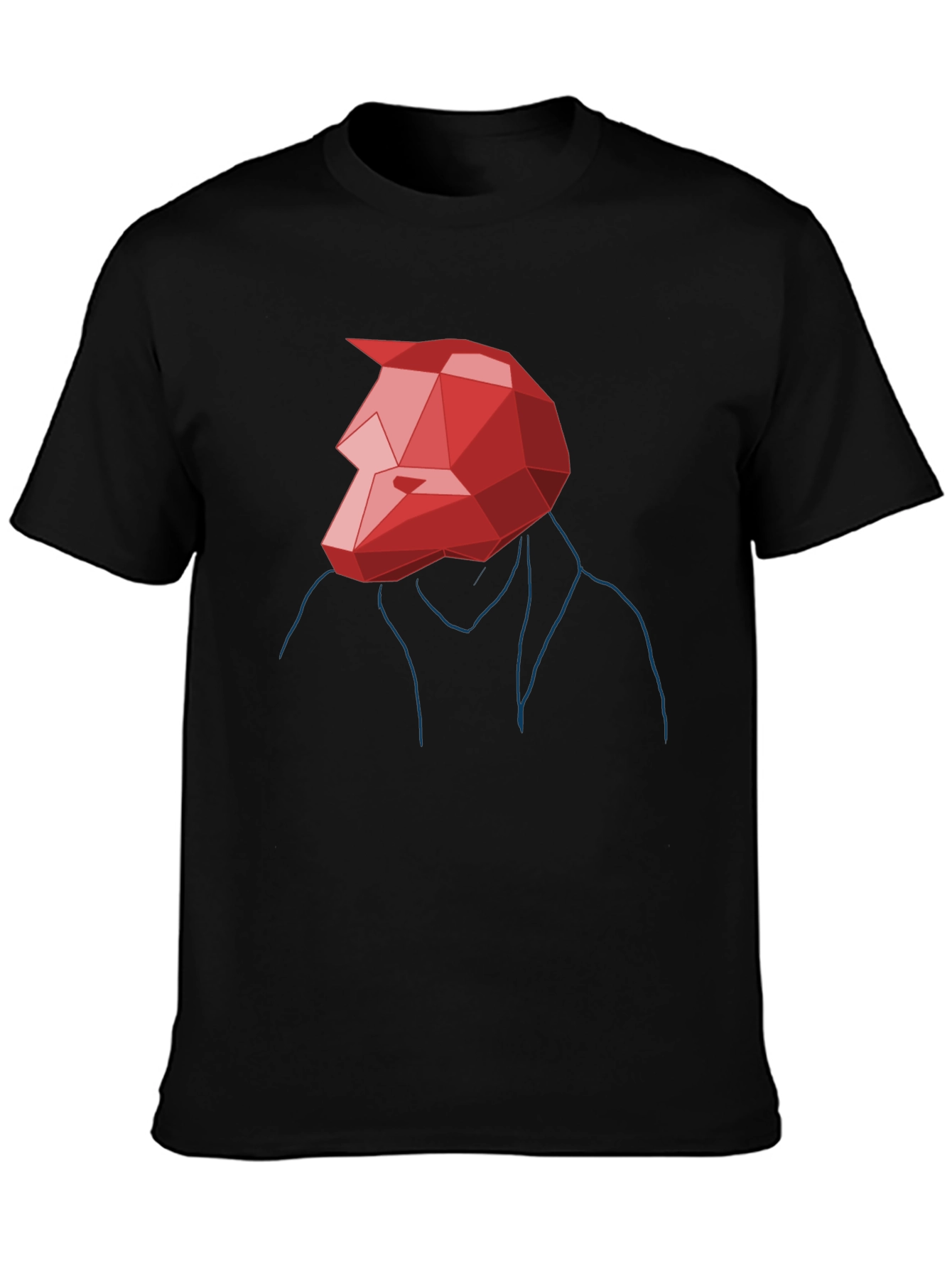 Black Abstract Geometric Red Wolf Graphic Tee view 3