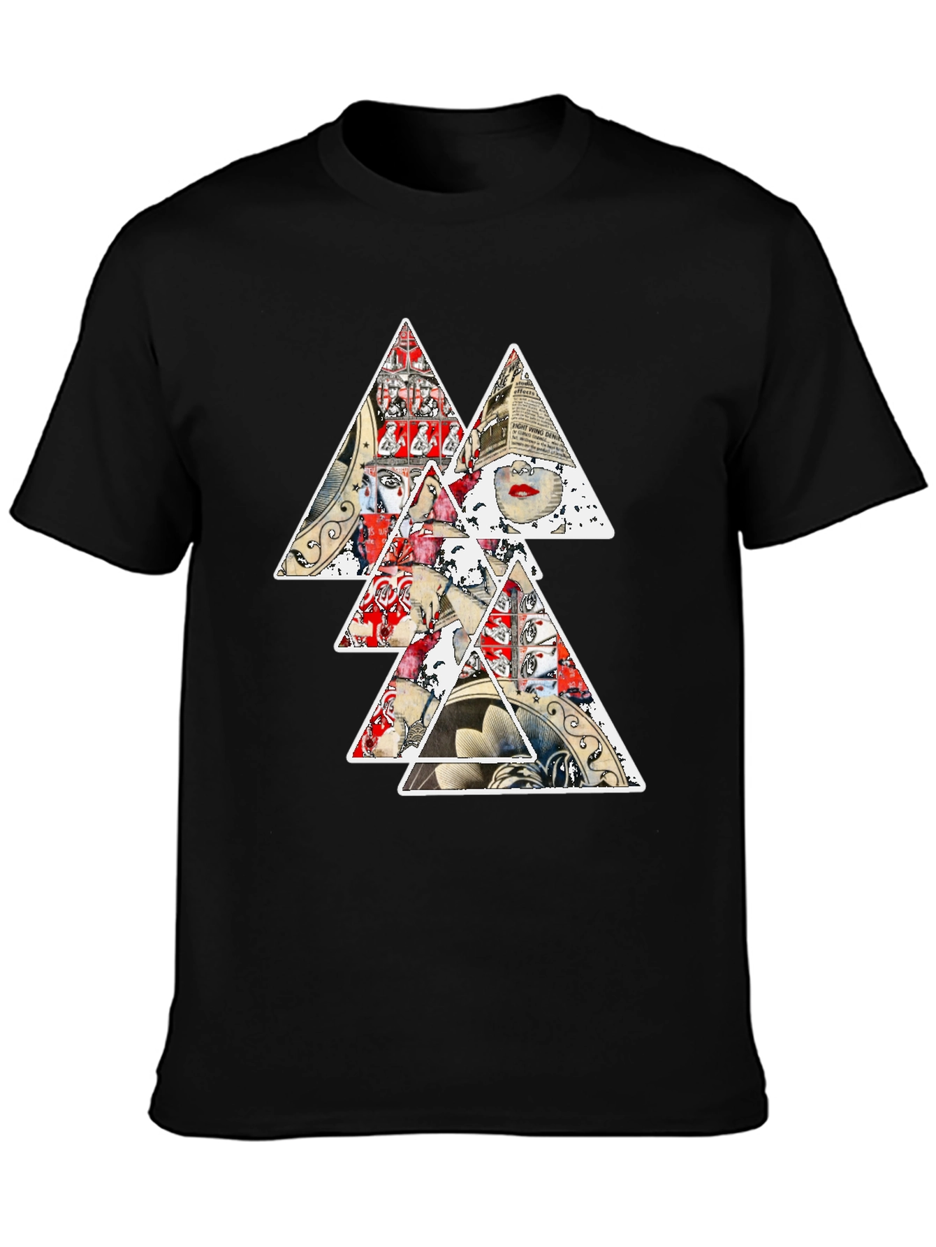 Black Abstract Triangle Graphic Print Black T-Shirt view 3