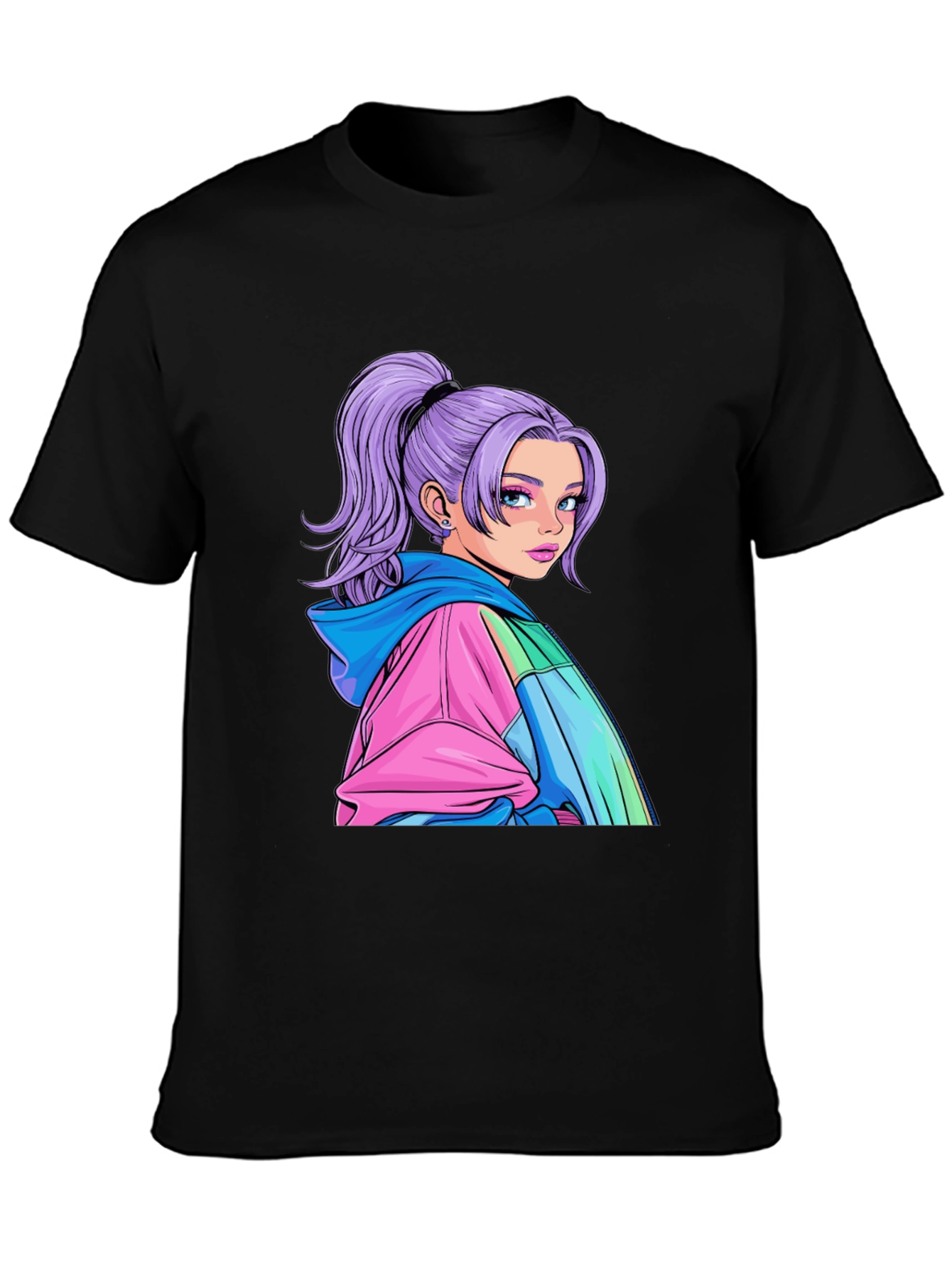 Black Anime Girl Graphic Black T-Shirt view 3