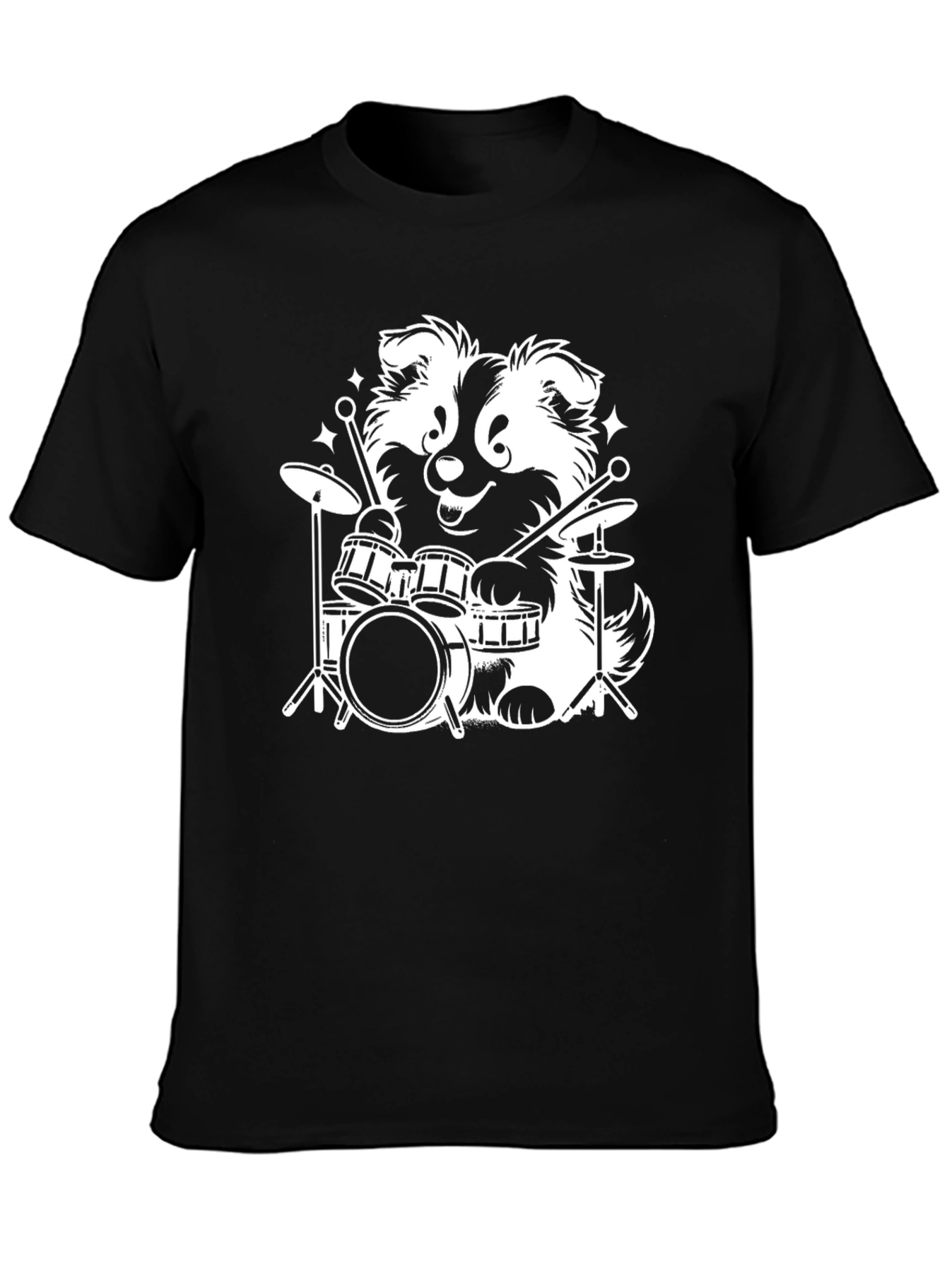 Black Dog Drummer Graphic Tee - Black Cotton T-Shirt view 3