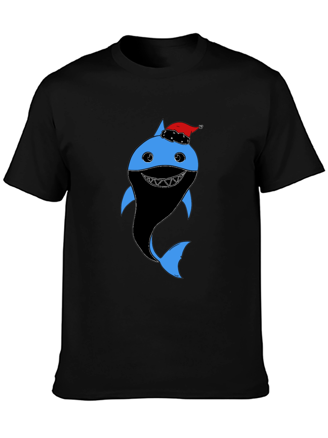 Black Festive Shark Graphic Tee - Holiday Humor view 3