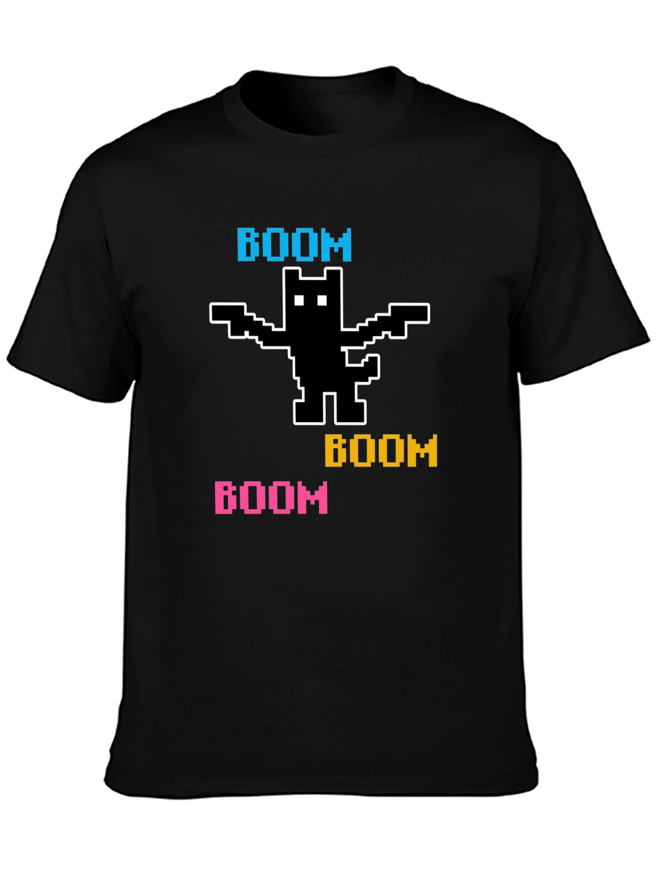 Black Pixelated BOOM Cat T-Shirt view 3