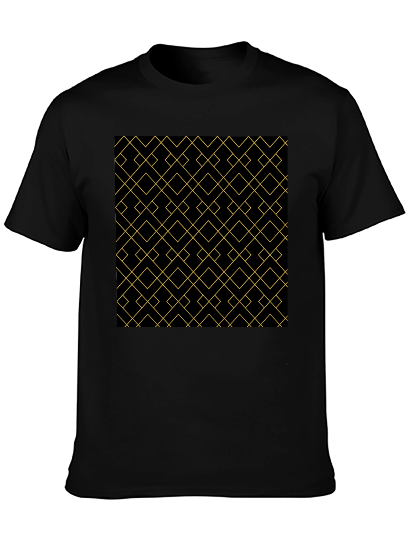 Black Geometric Pattern Black T-Shirt view 3