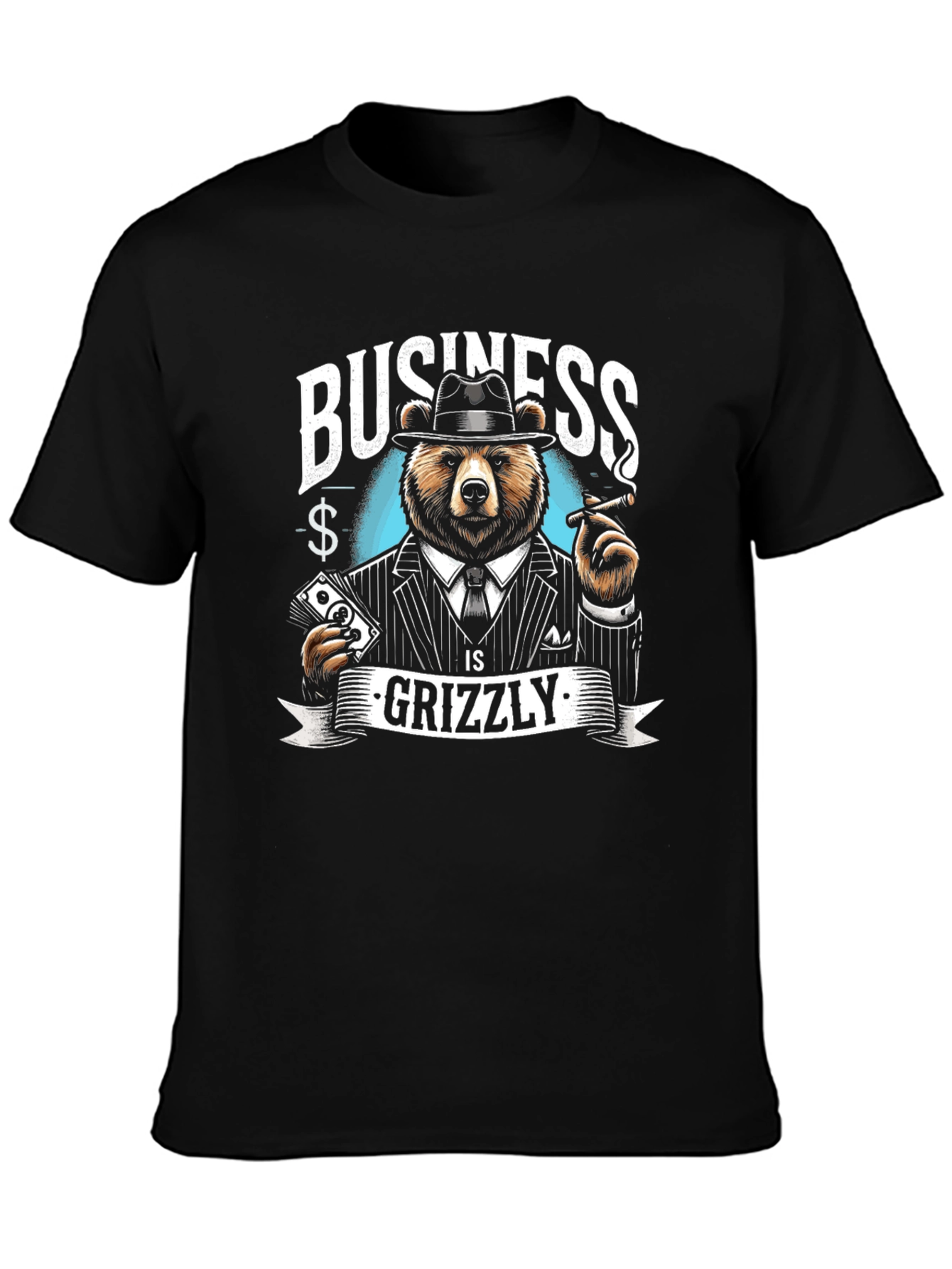 Black Business Grizzly T-Shirt - Cool Bear Design view 3