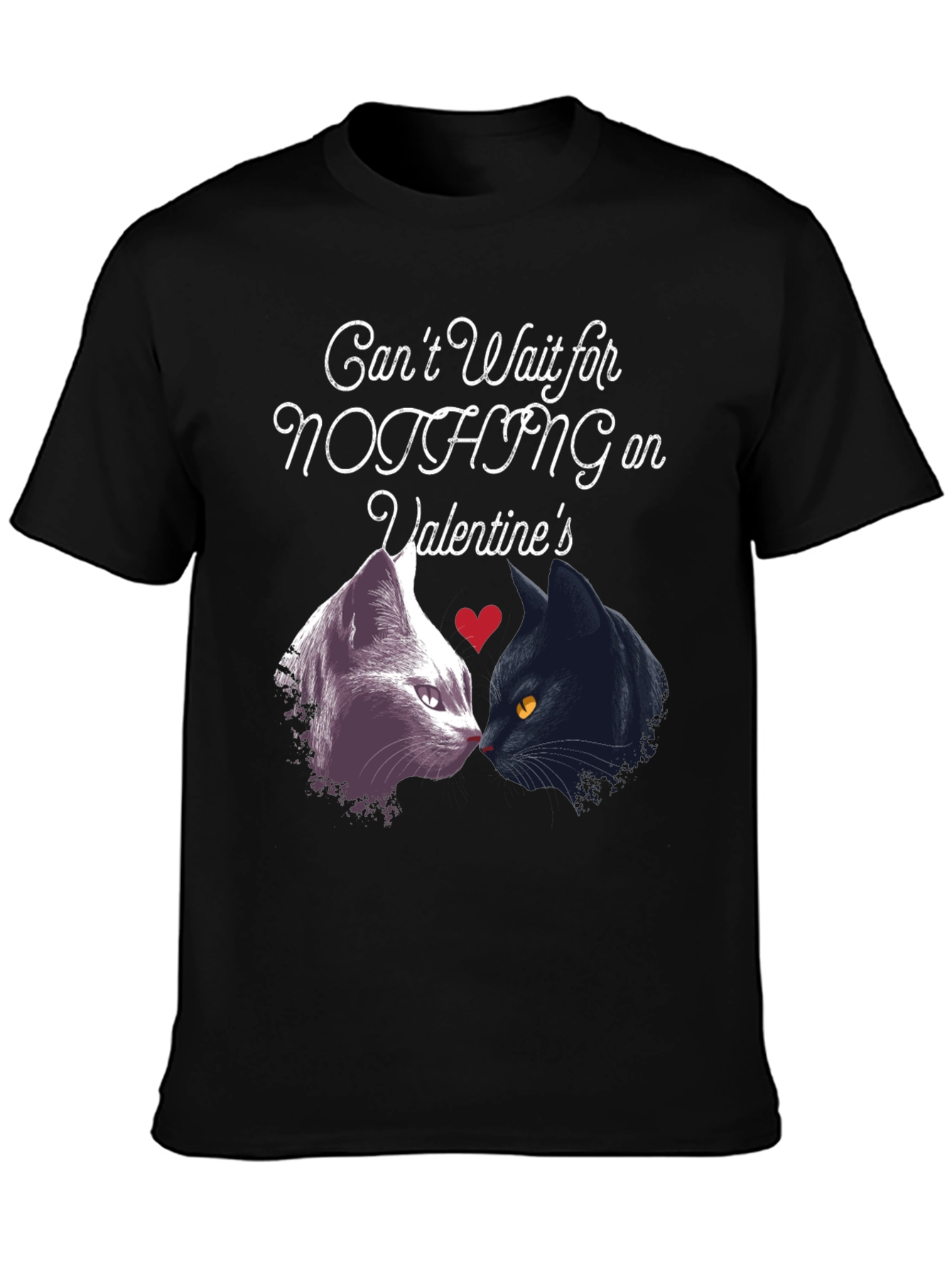 Black Valentine's Cats T-Shirt: Can't Wait for Nothing! view 3
