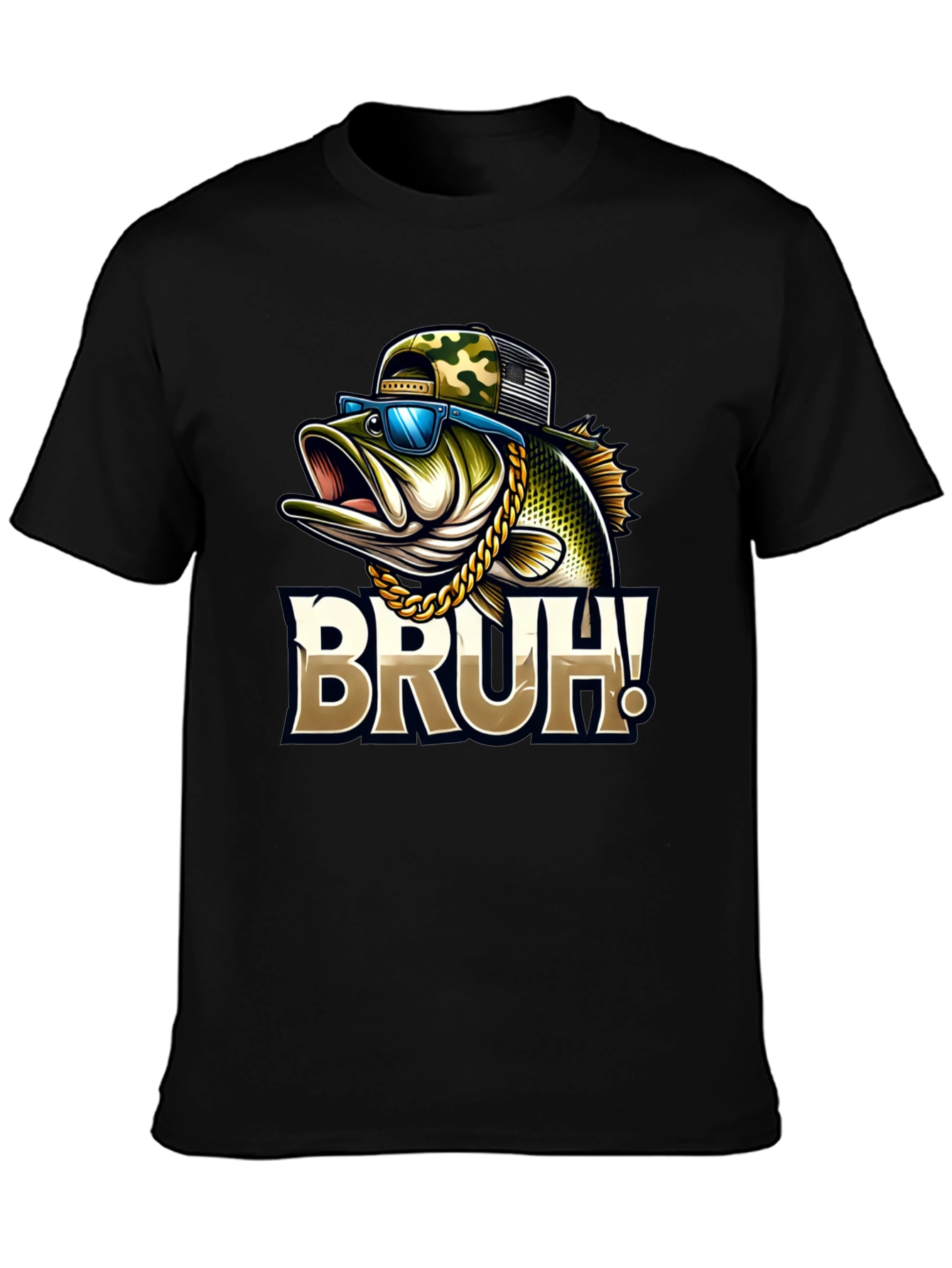 Black Bruh Fishing Bass Graphic T-Shirt view 3