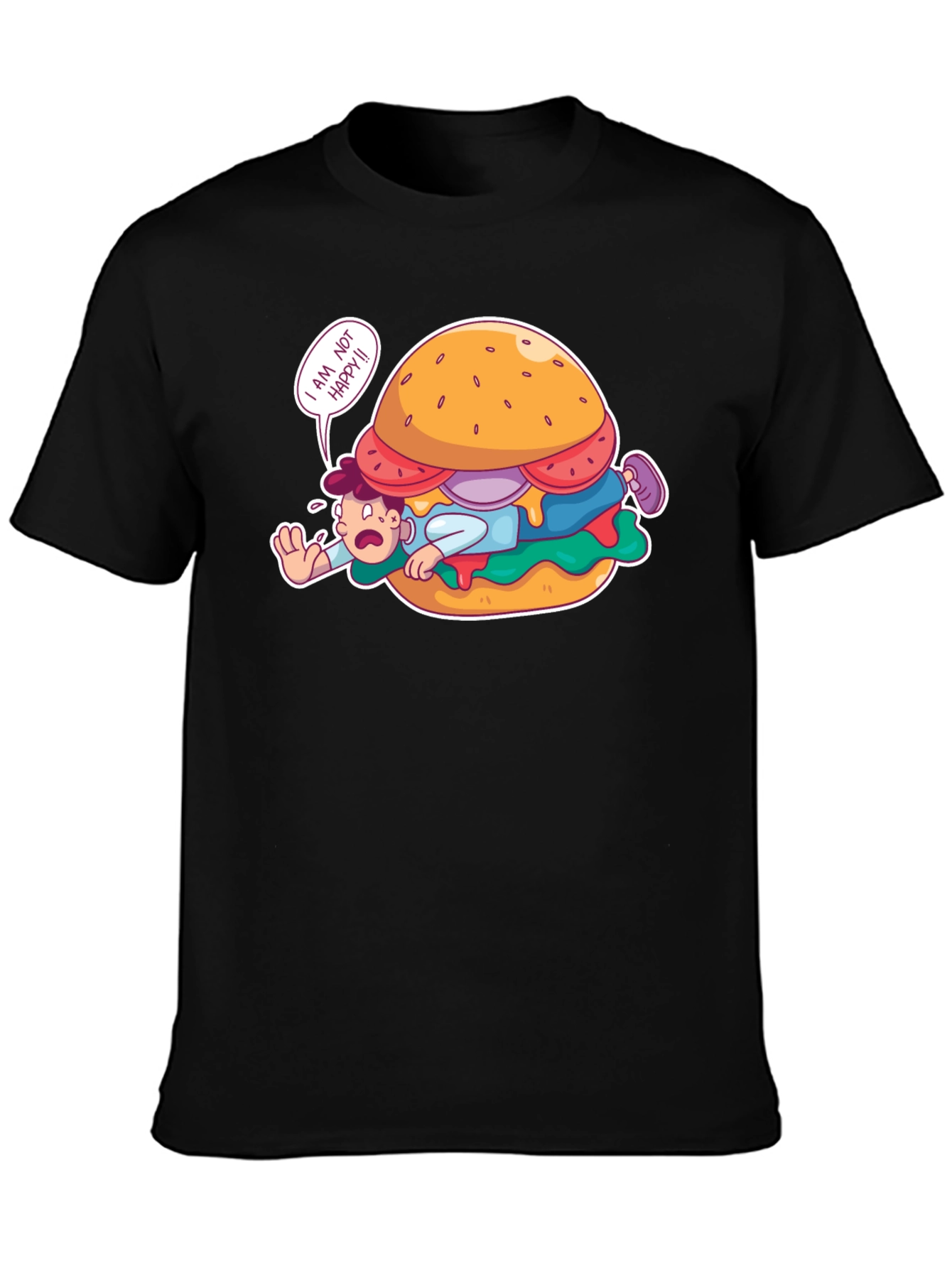 Black Funny 'I Am Not Happy' Burger Graphic T-Shirt view 3
