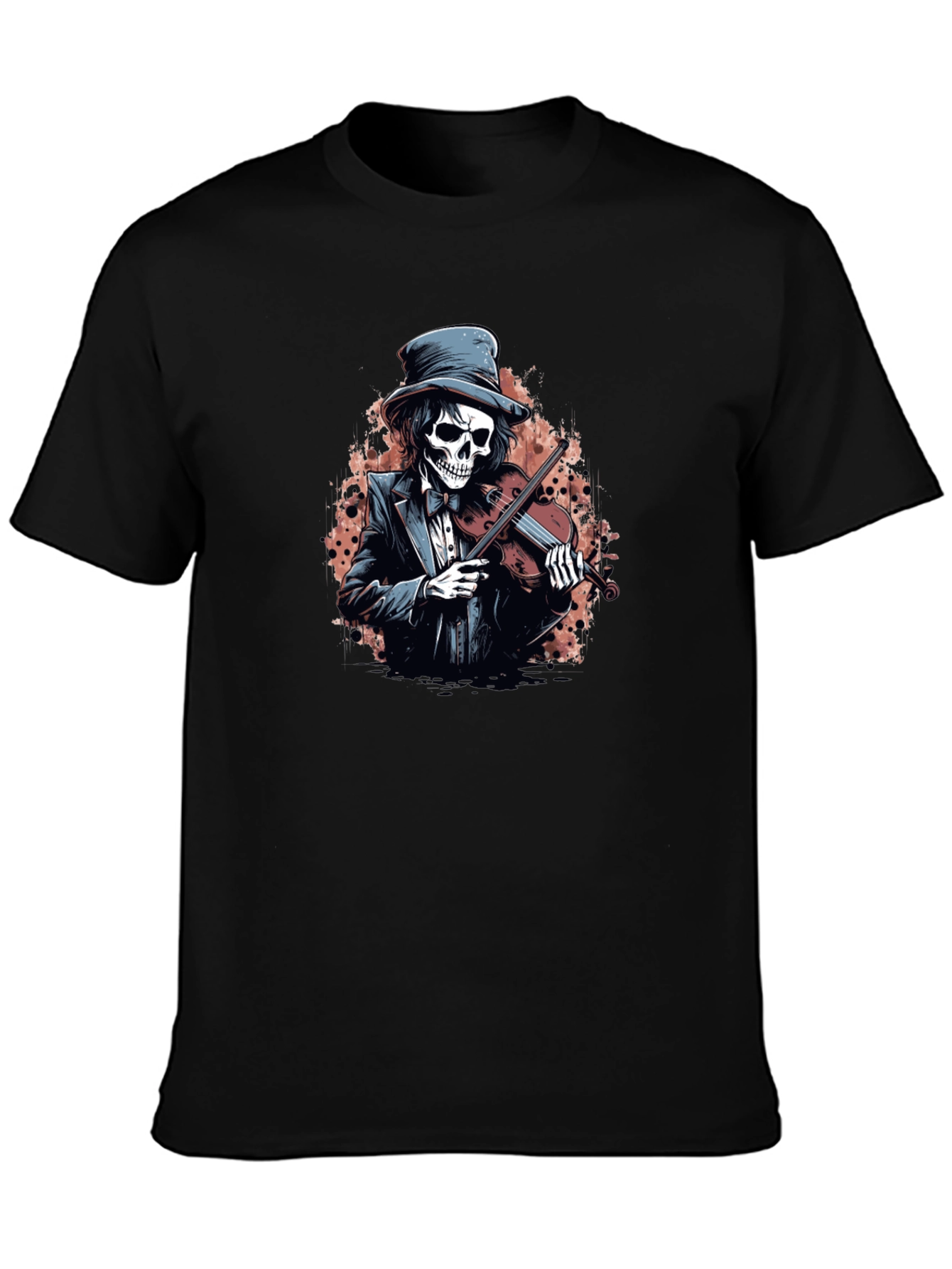 Black Skeleton Violinist Graphic Tee - Black view 3