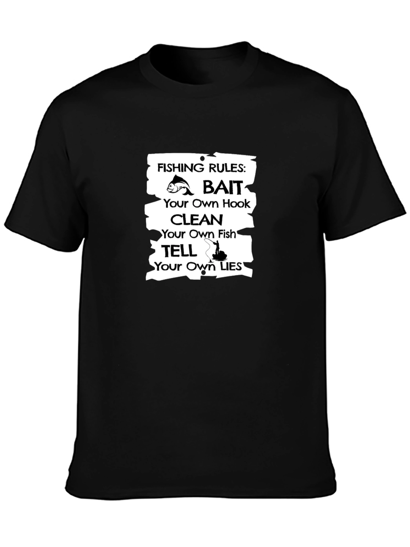 Black Fishing Rules Graphic T-Shirt view 3