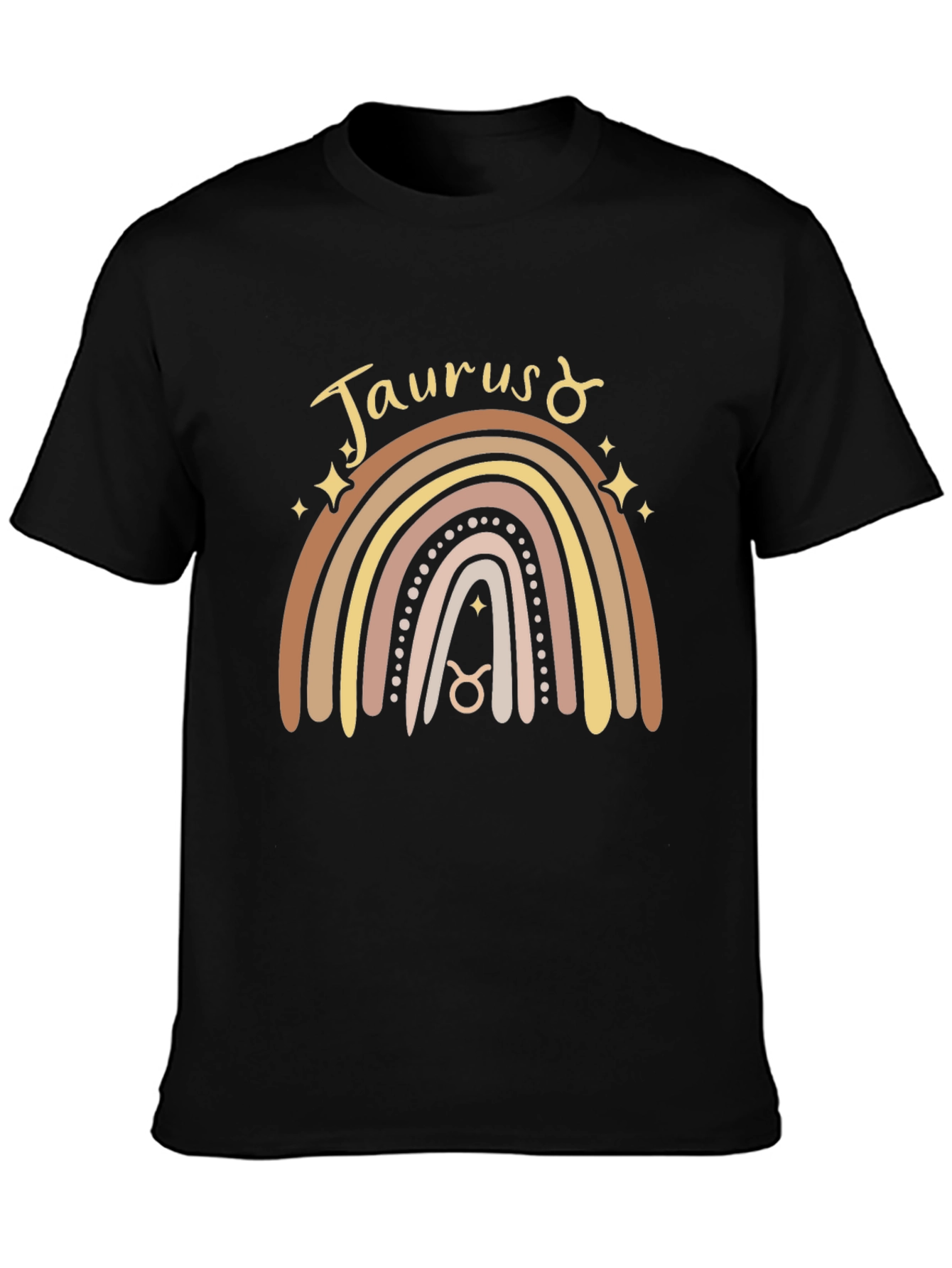 Black Taurus Zodiac Rainbow Graphic T-Shirt view 3