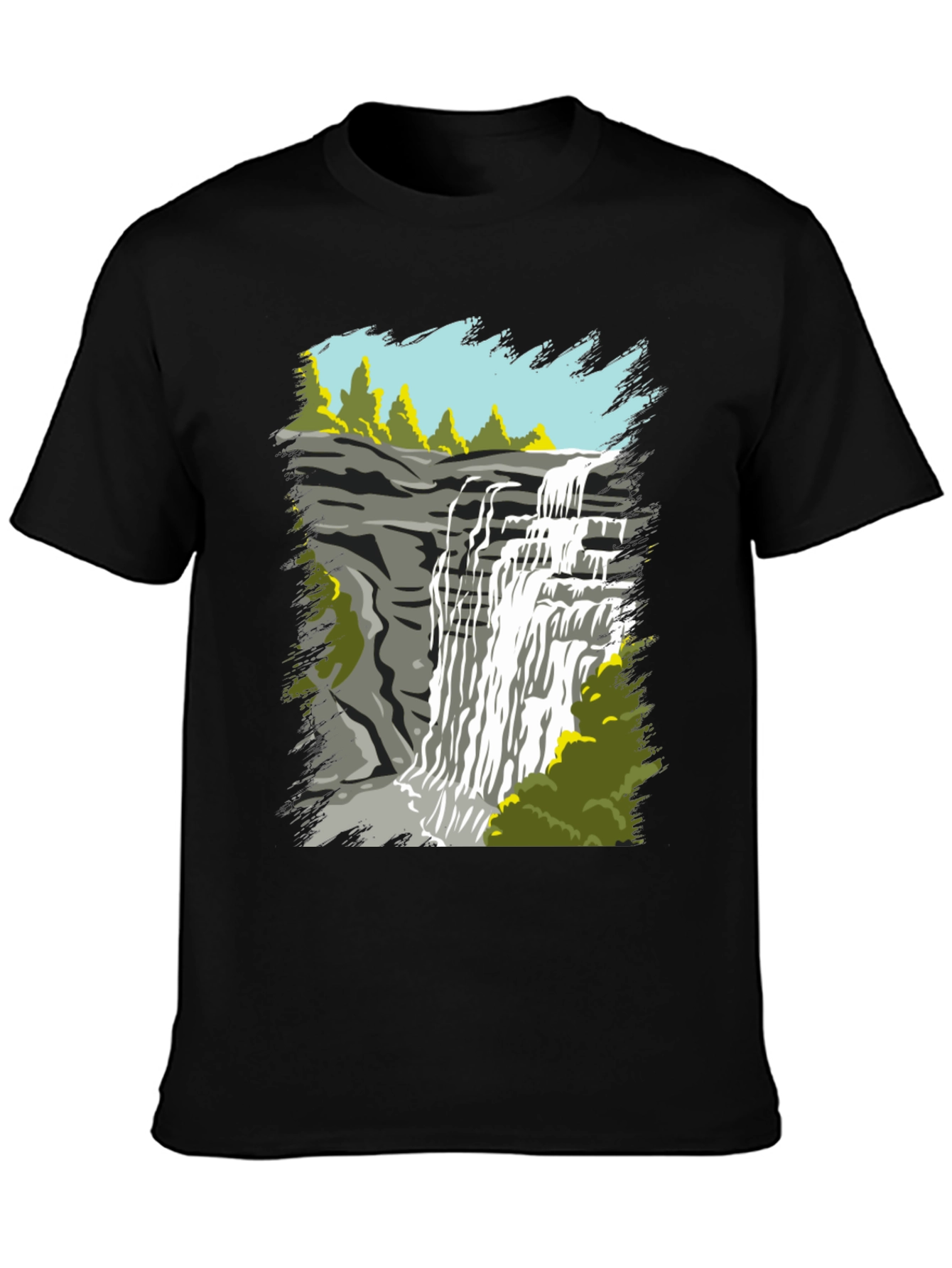 Black Waterfall Graphic Tee - Nature Lover's T-Shirt view 3