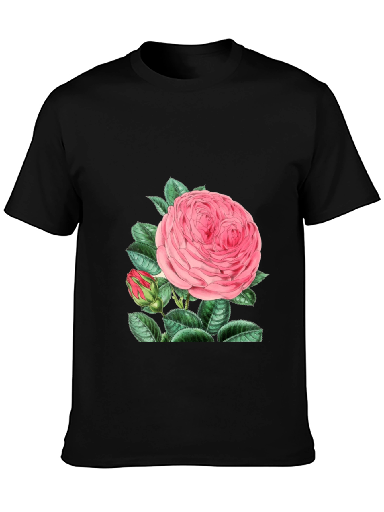 Black Black T-Shirt with Pink Rose Graphic view 3